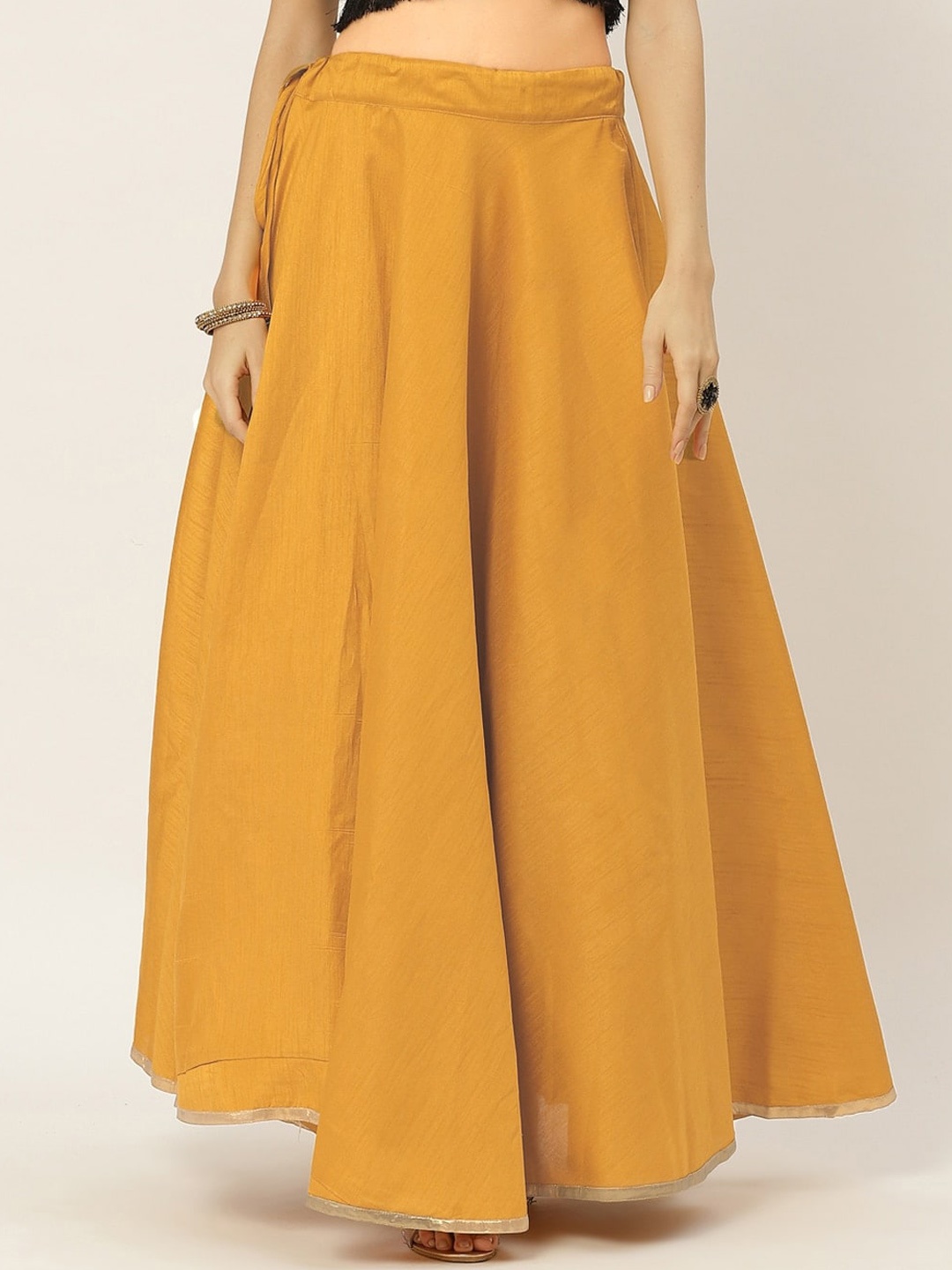

Studio Shringaar Women Yellow Solid Flared Maxi Skirt