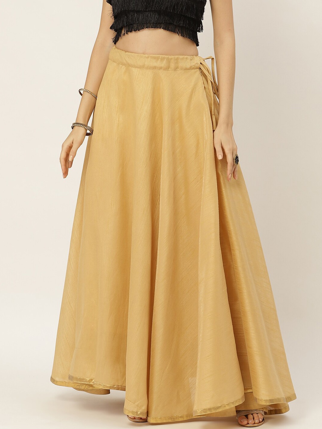 

Studio Shringaar Plus Size Women Gold-Toned Solid Flared Maxi Skirt