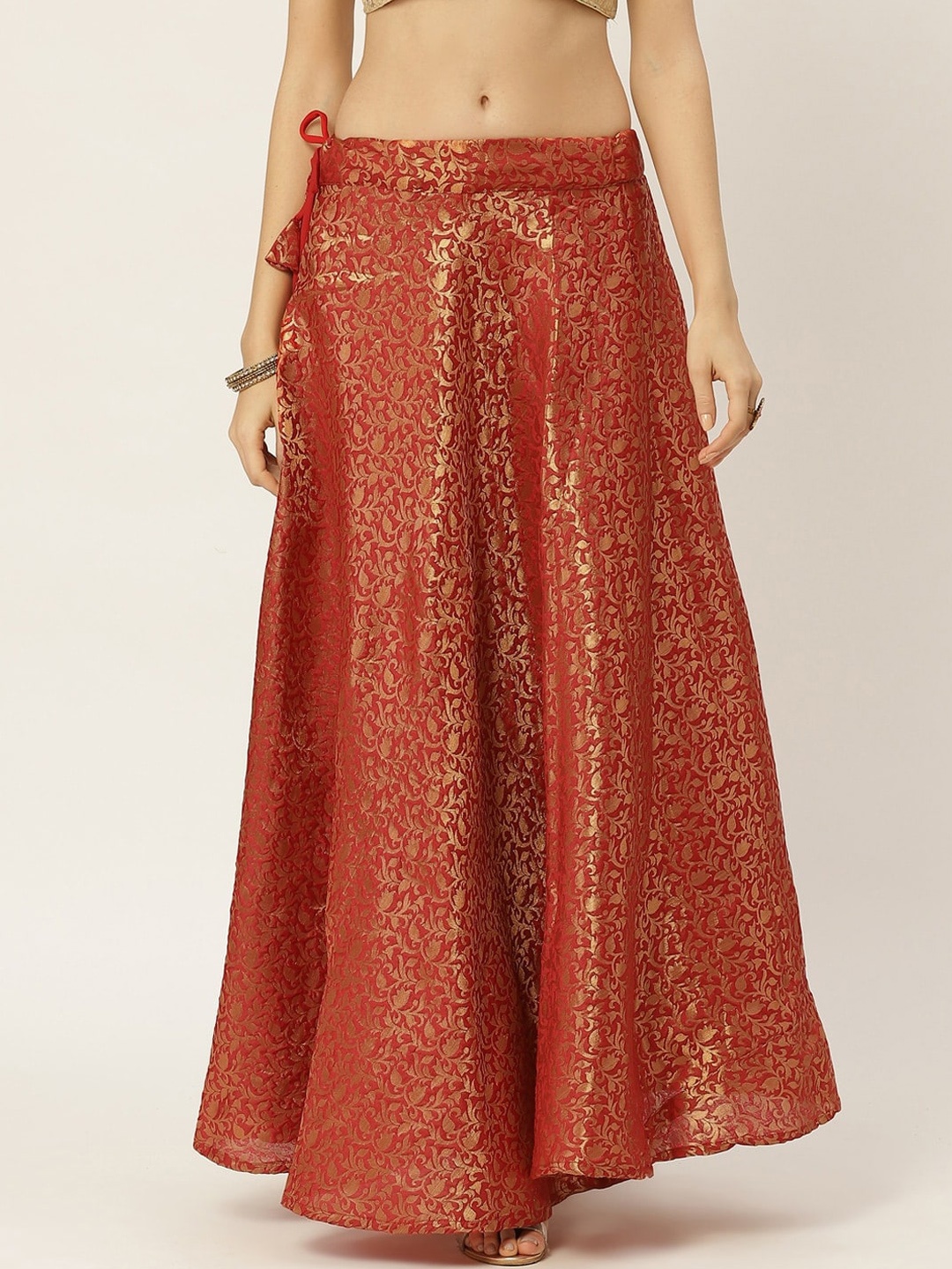 

Studio Shringaar Women Red & Gold-Toned Self Design Maxi Flared Skirts