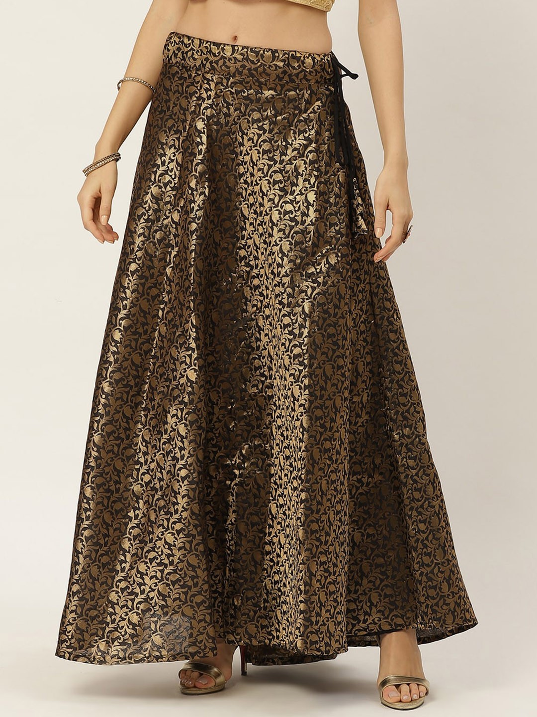 

Studio Shringaar Black Self-Design Flared Maxi Skirt