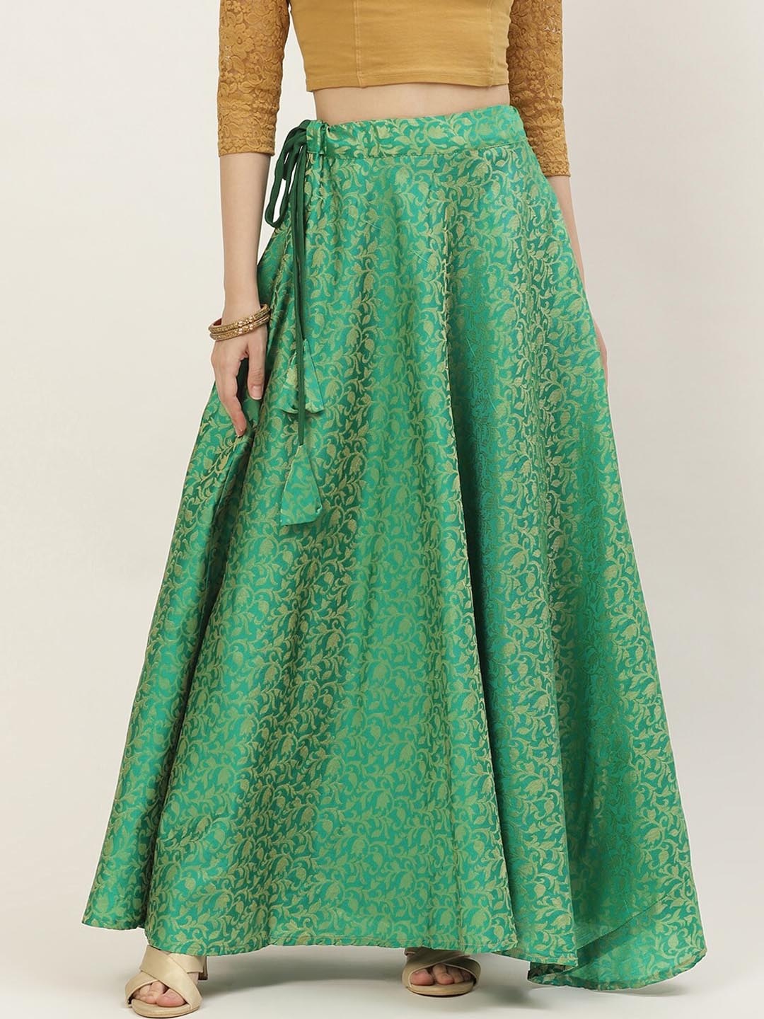 

Studio Shringaar Women Green Brocade Flared Maxi Skirts