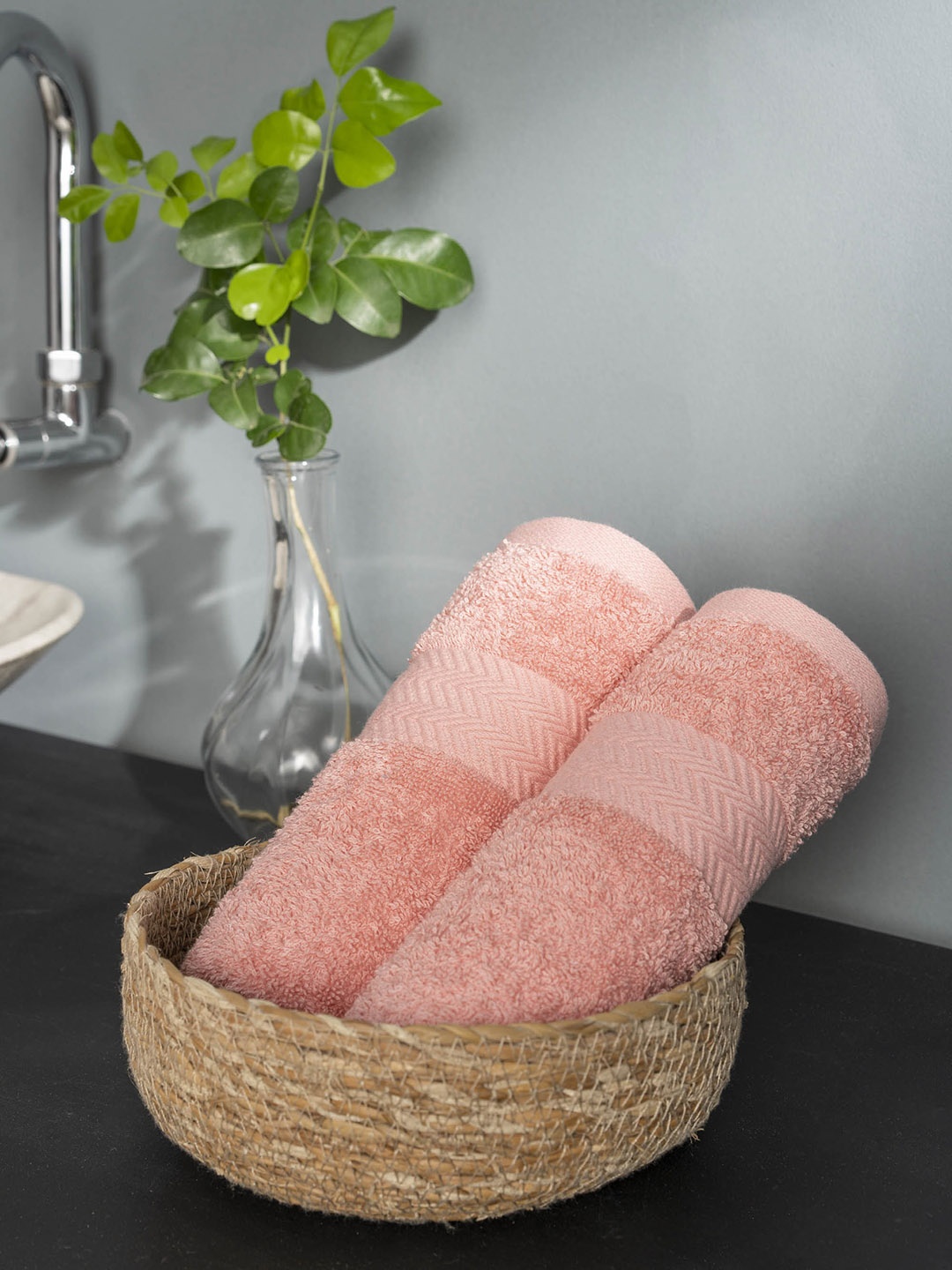 

DDecor Set Of 2 Peach Solid 500 GSM Pure Cotton Hand Towels