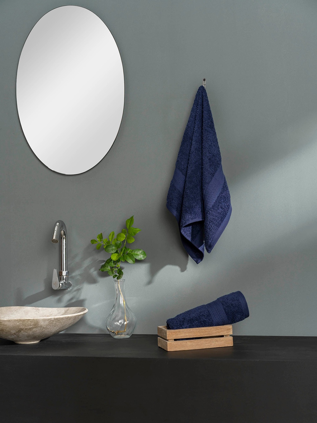 

DDecor Set Of 2 Blue Solid 500 GSM Pure Cotton Hand Towels