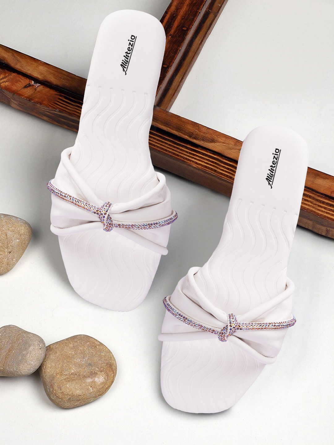 

Alishtezia Women White Embellished Open Toe Flats