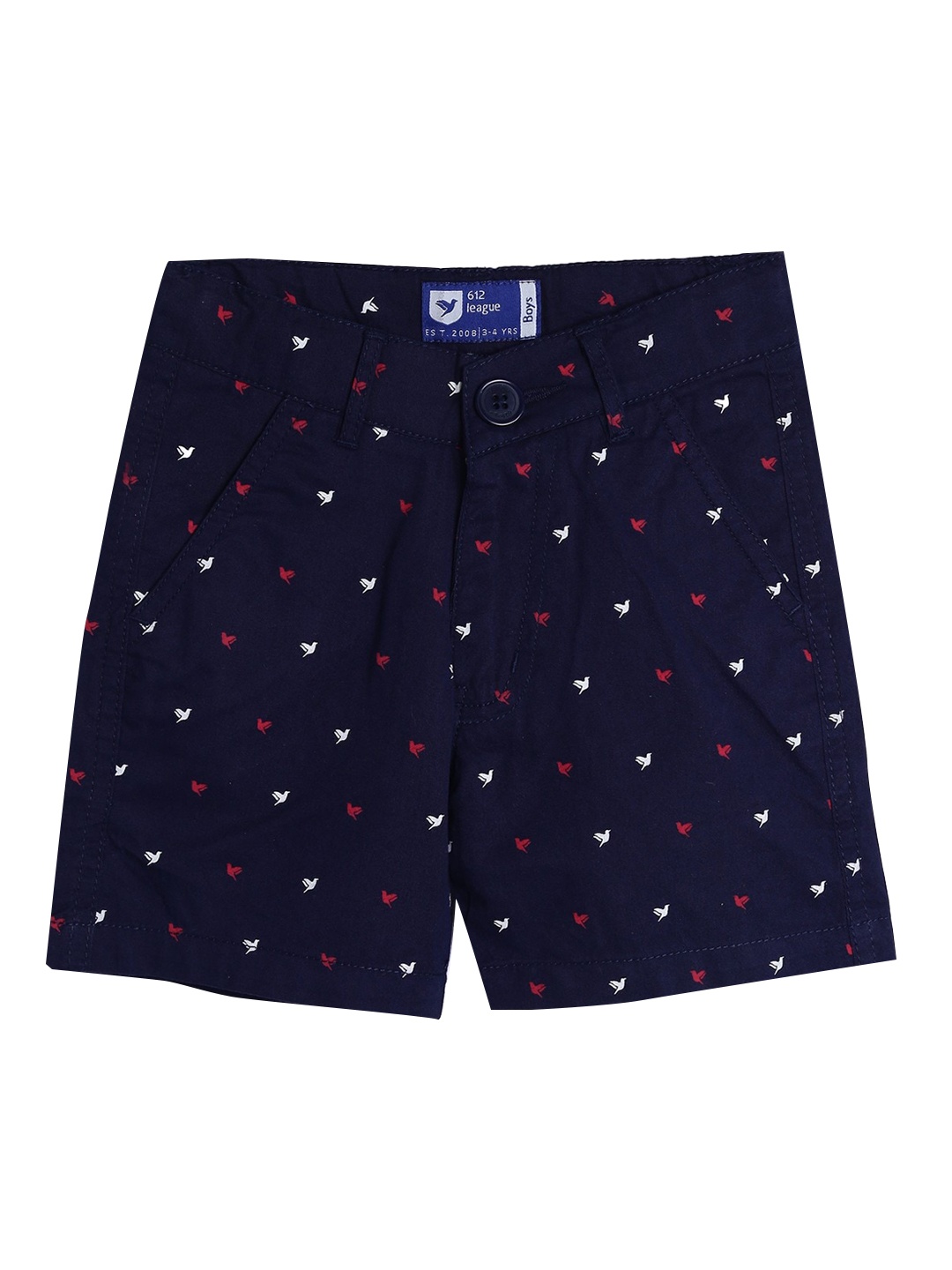 

612League Boys Navy Blue Printed Running Shorts
