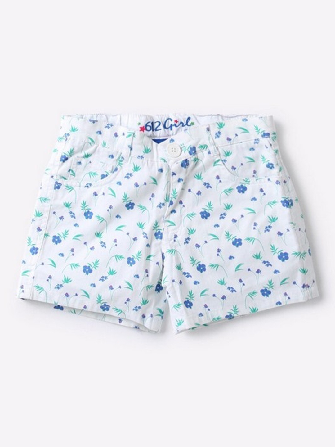 

612League Girls White Floral Printed Running Shorts