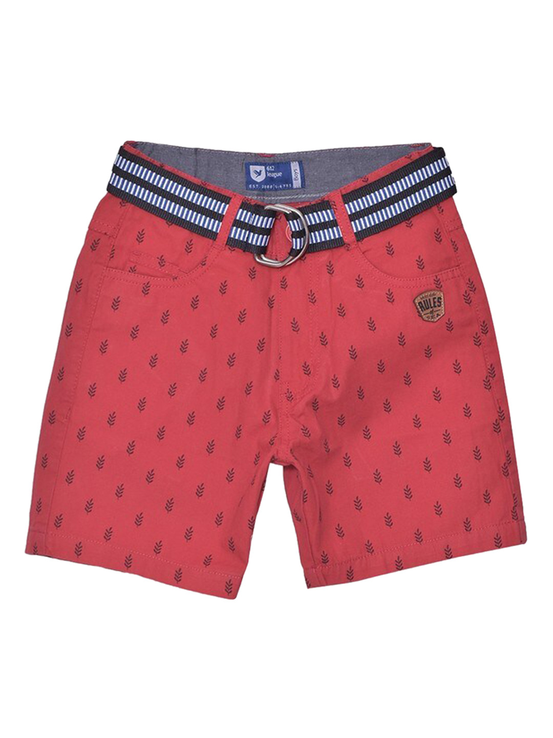 

612League Boys Red Floral Printed Cotton Shorts