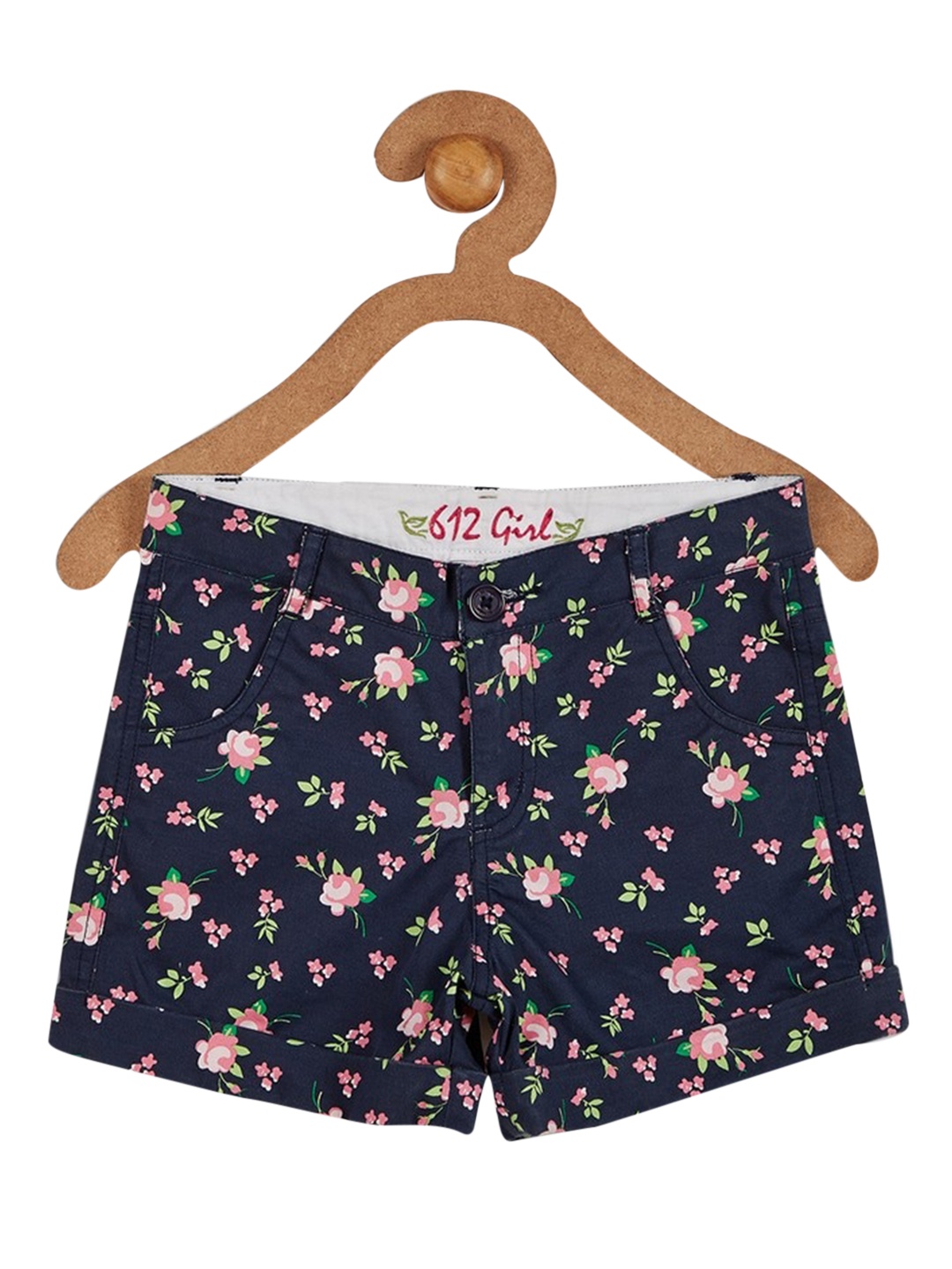 

612League Girls Blue Floral Printed Running Shorts