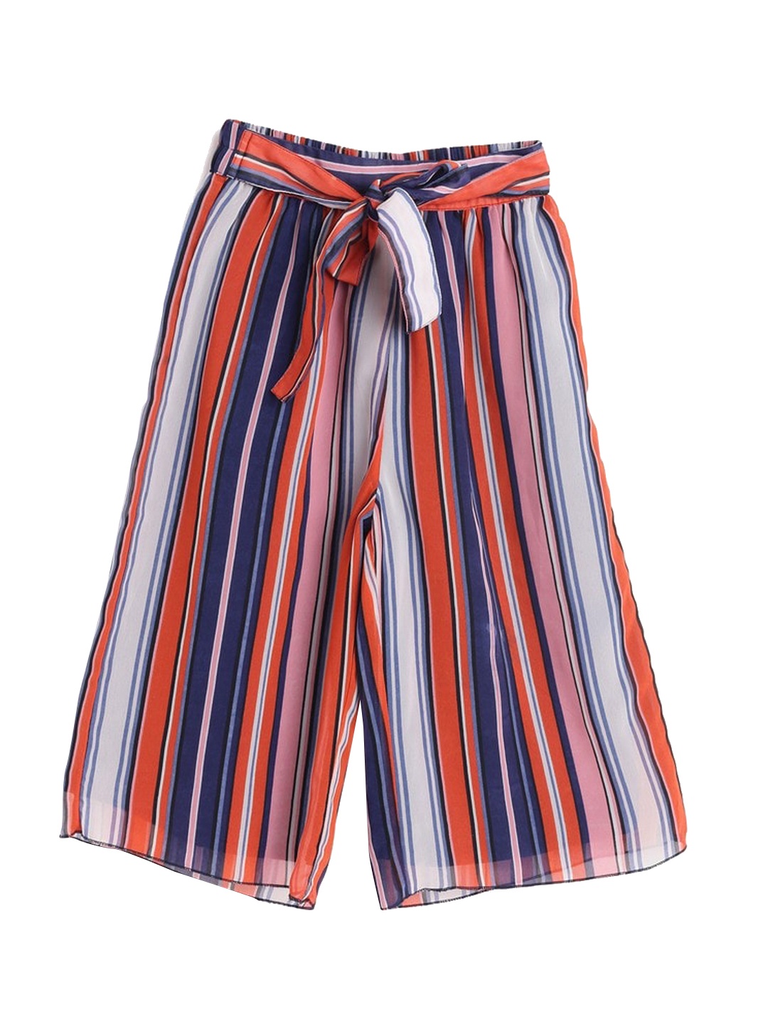 

612League Girls Orange & Blue Striped Knitted Palazzos