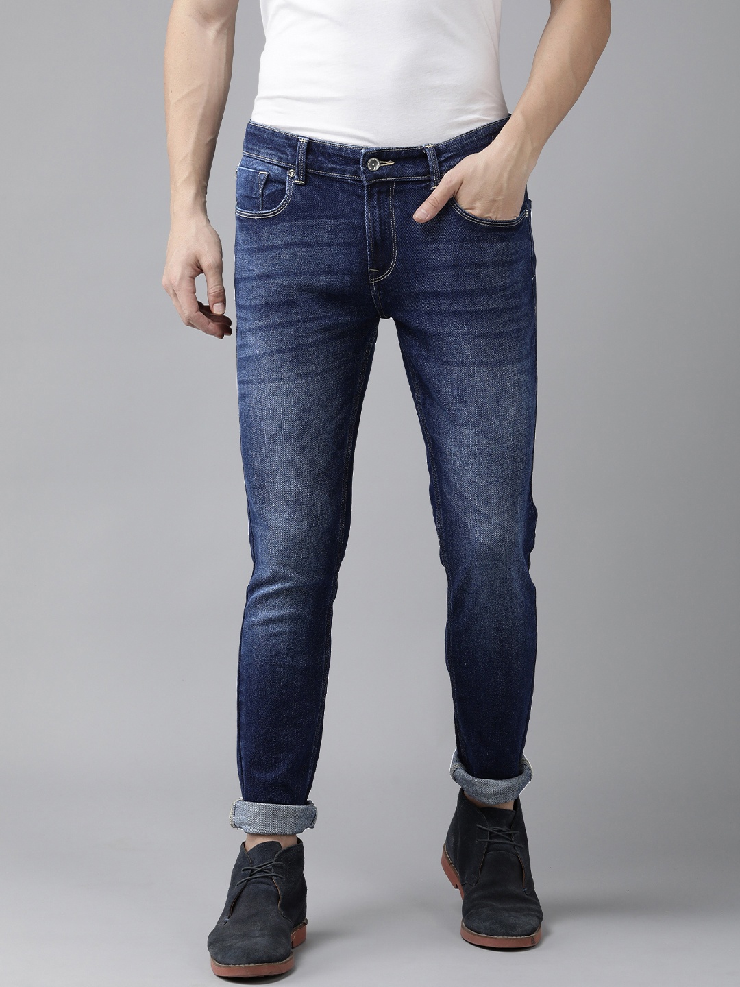 

SPYKAR Men Slim Fit Low-Rise Heavy Fade Stretchable Jeans, Blue