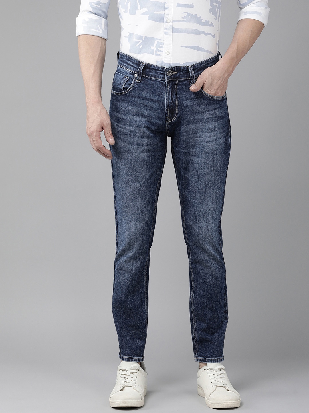 

SPYKAR Men Kano Tapered Slim Fit Heavy Fade Stretchable Jeans, Blue