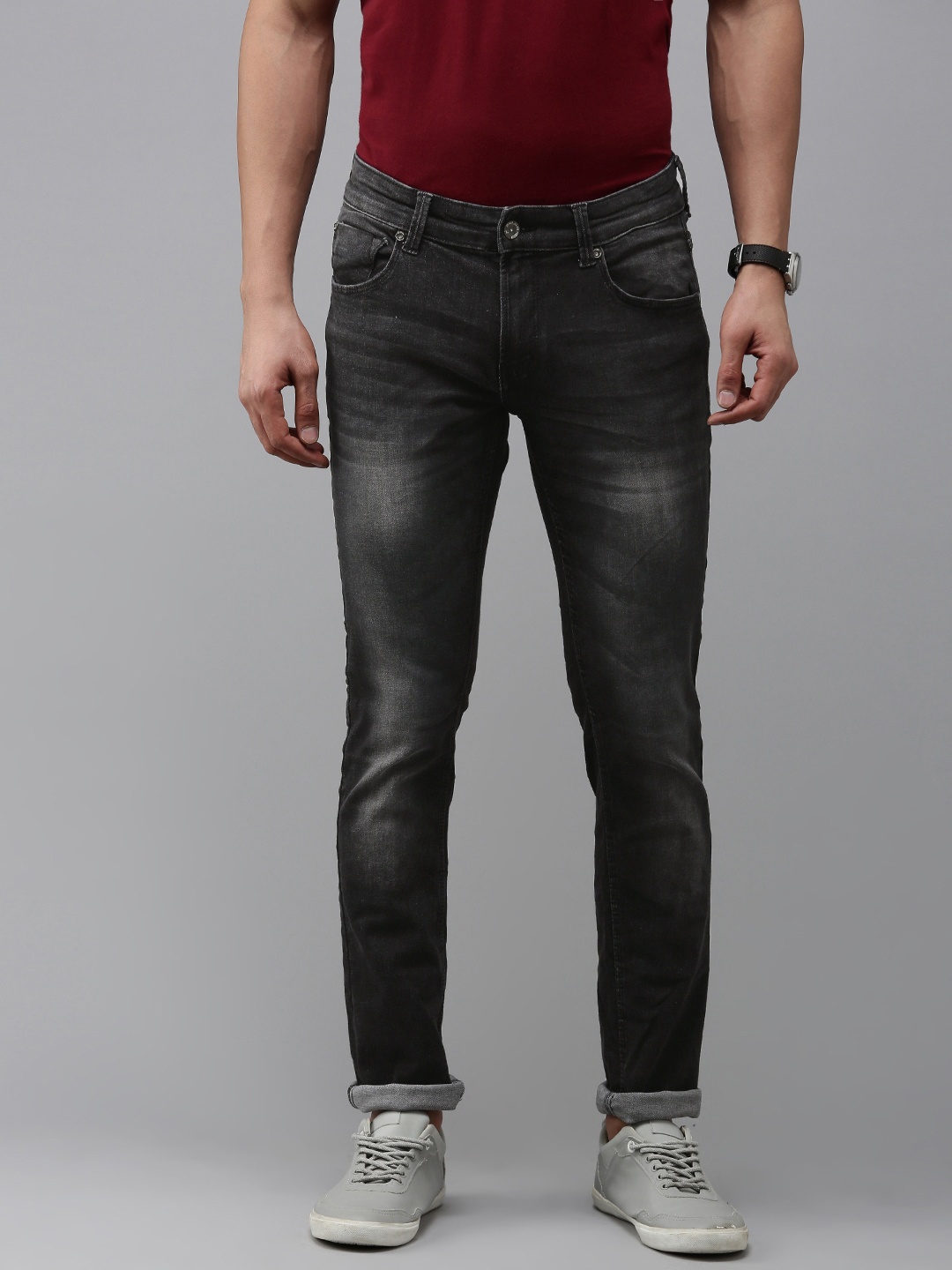 

SPYKAR Men Slim Fit Low-Rise Light Fade Stretchable Jeans, Black