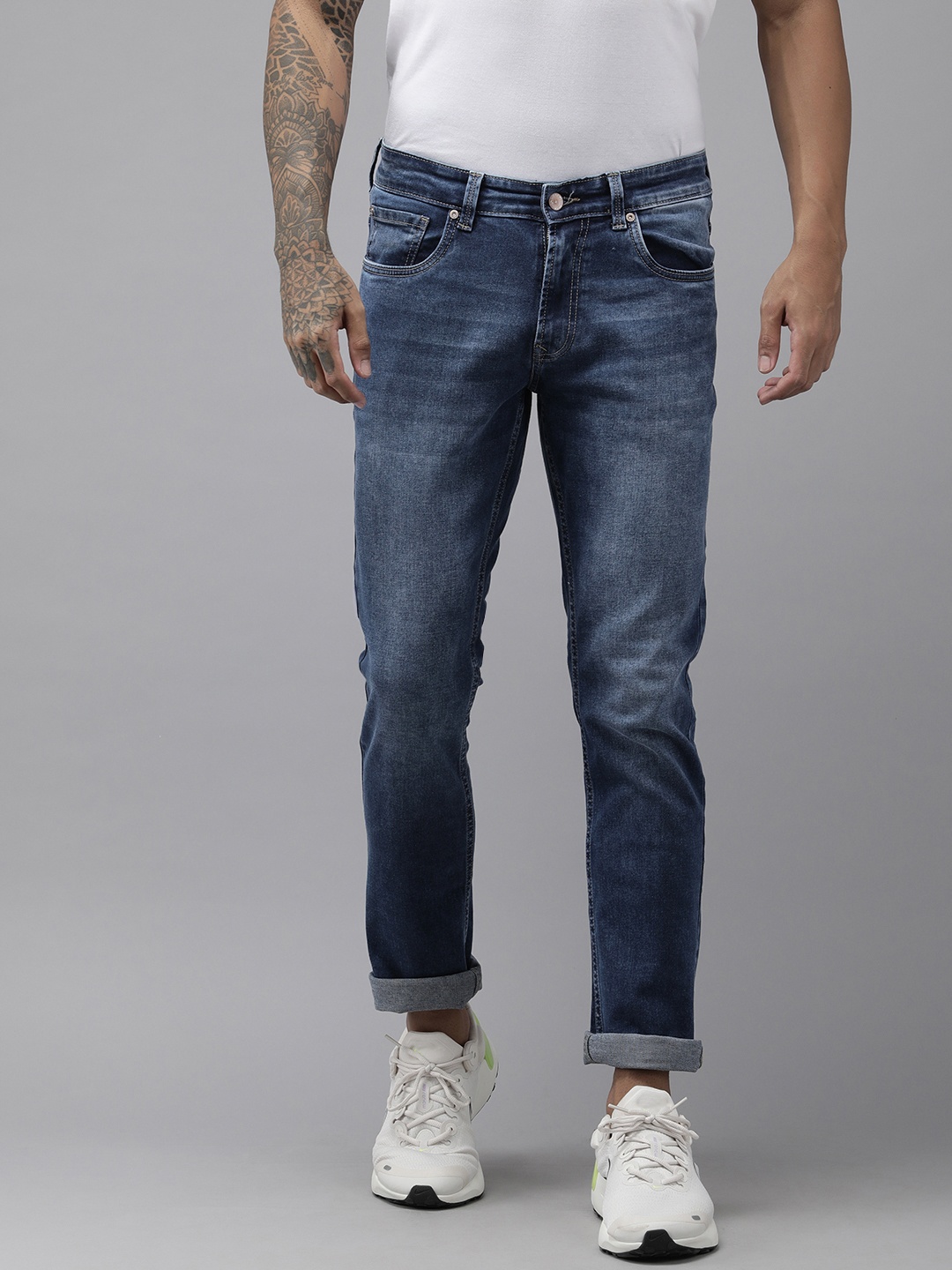 

SPYKAR Men Blue Rovers Regular Fit Mid-Rise Narrow Leg Heavy Fade Stretchable Jeans