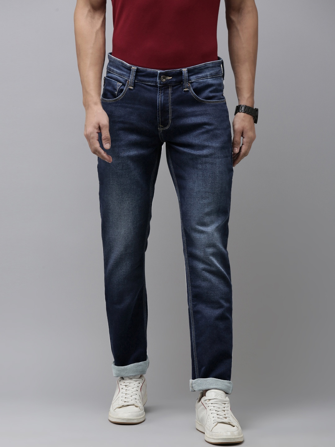 

SPYKAR Men Skinny Slim Fit Low-Rise Light Fade Stretchable Jeans, Blue