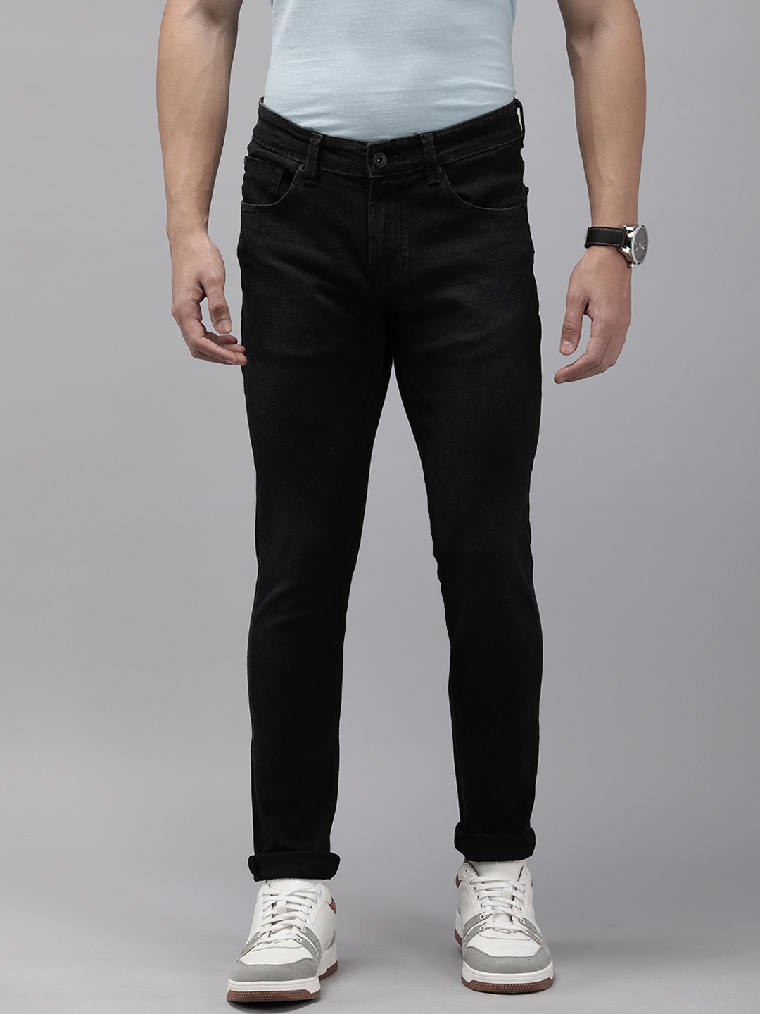 

SPYKAR Men Super Skinny Fit Low-Rise Light Fade Stretchable Jeans, Black