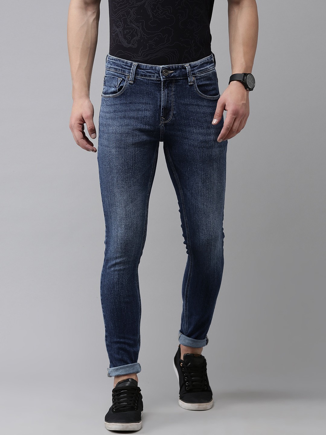 

SPYKAR Men Super Skinny Slim Fit Low-Rise Light Fade Stretchable Jeans, Blue
