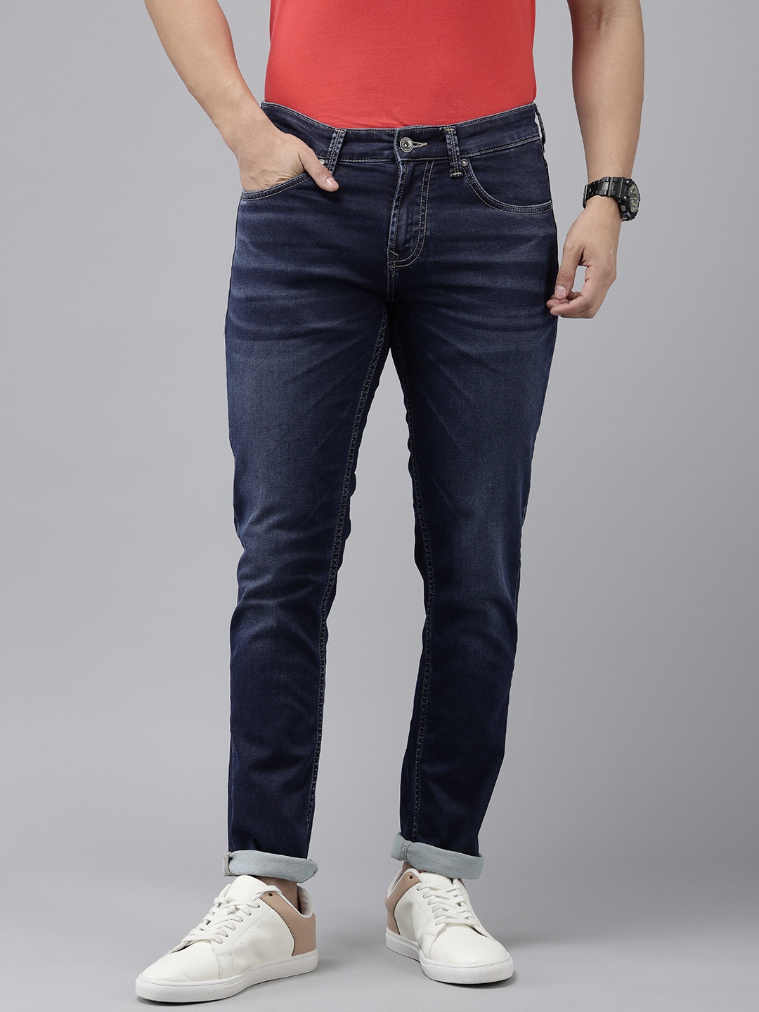 

SPYKAR Men Slim Fit Low-Rise Light Fade Stretchable Jeans, Blue