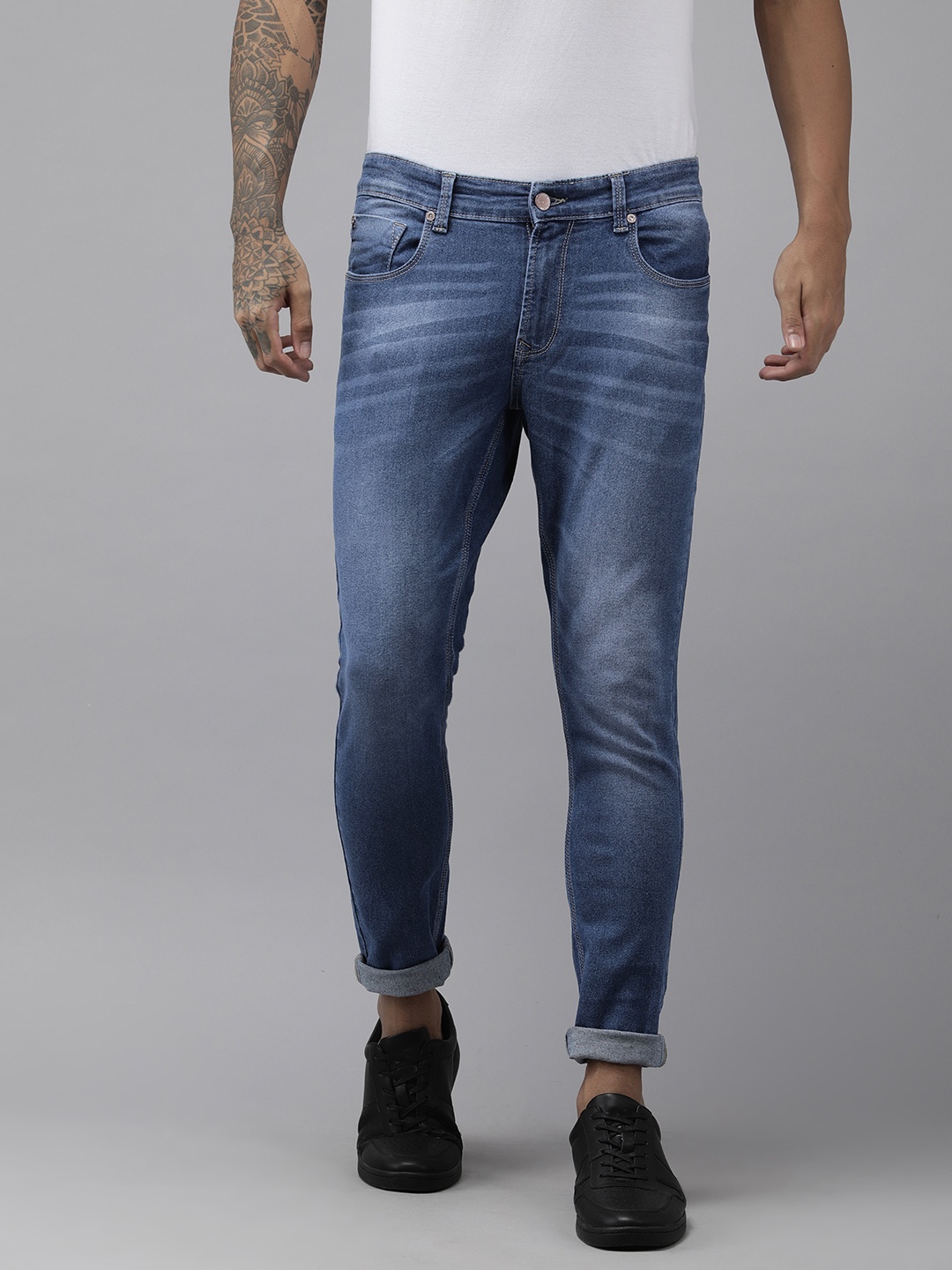 

SPYKAR Men Blue Kano Slim Fit Mid-Rise Tapered Leg Light Fade Stretchable Jeans