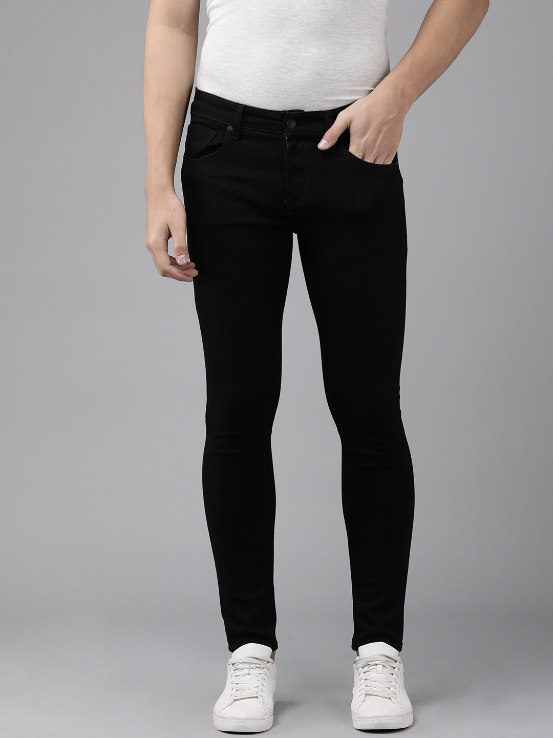 

SPYKAR Men Black Super Skinny Super Slim Fit Low-Rise Clean Look Stretchable Jeans