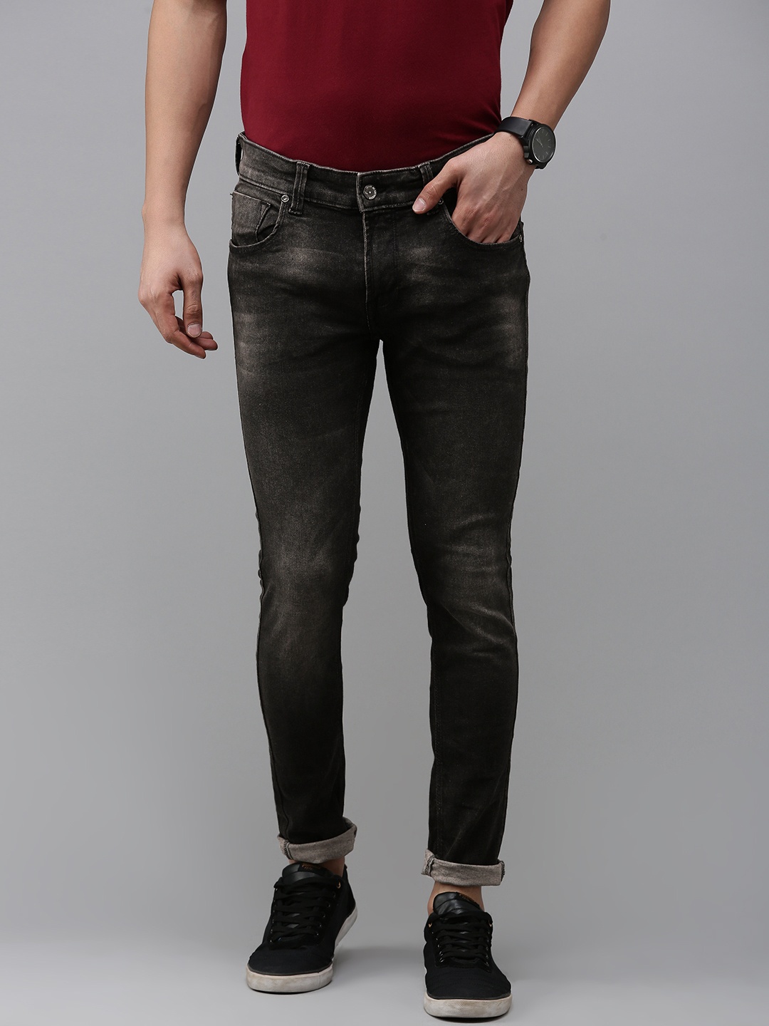 

SPYKAR Men Super Skinny Fit Low-Rise Light Fade Stretchable Jeans, Charcoal