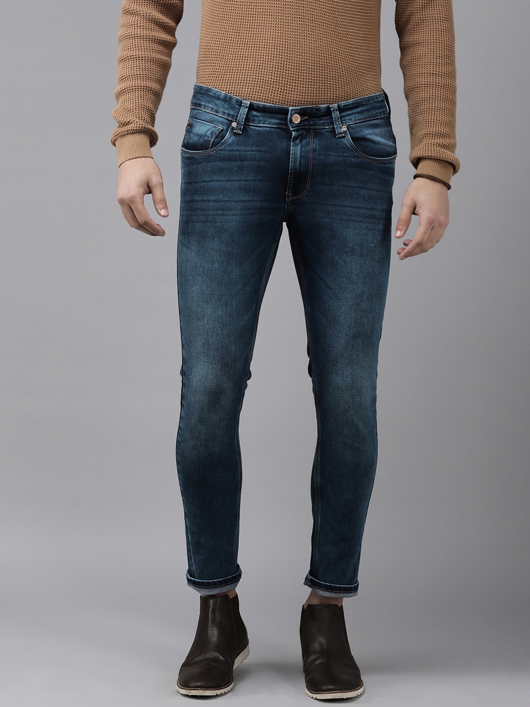 

SPYKAR Men Blue Super Skinny Super Slim Fit Low-Rise Heavy Fade Stretchable Jeans