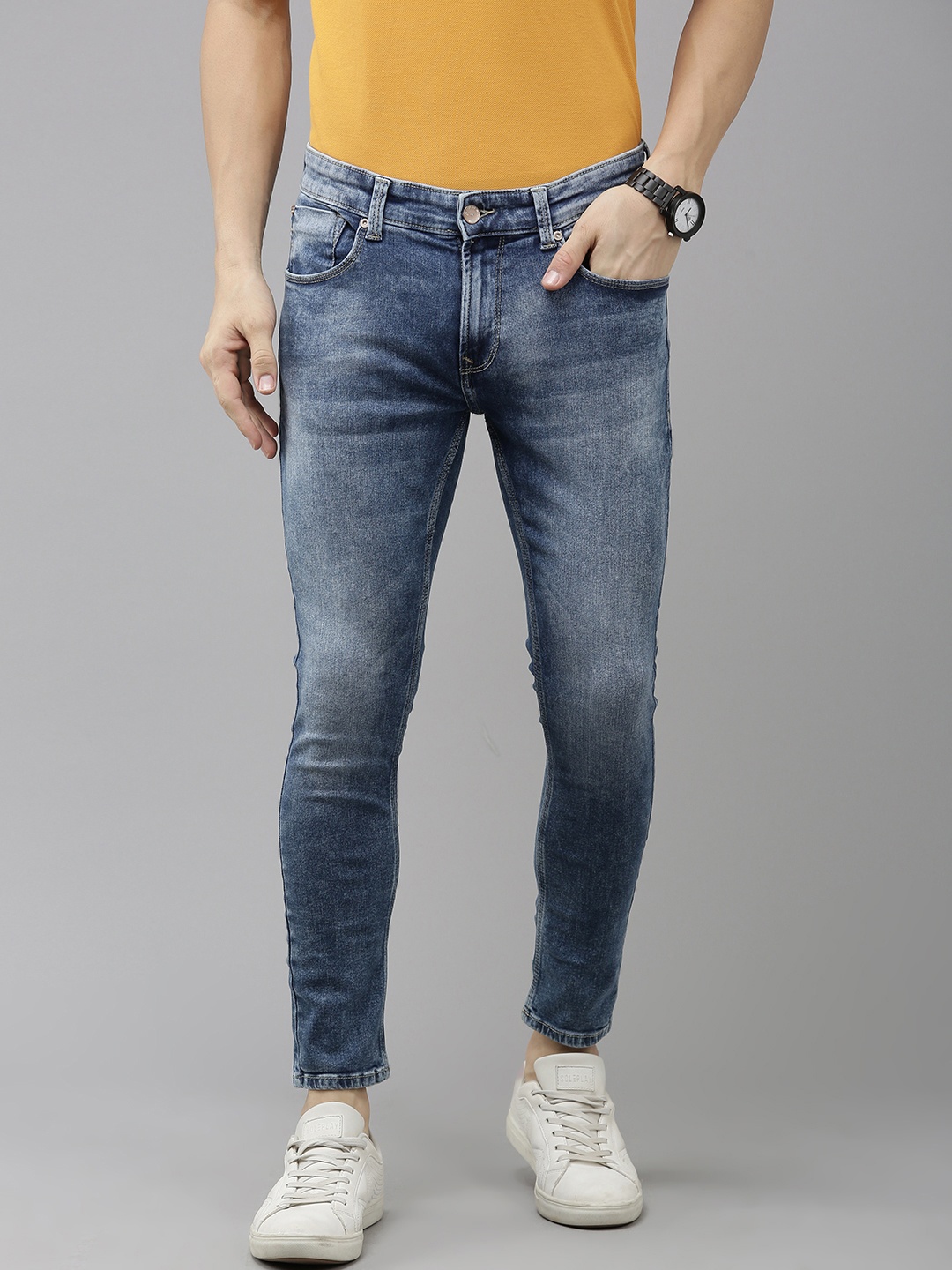 

SPYKAR Men Kano Slim Fit Heavy Fade Stretchable Jeans, Blue