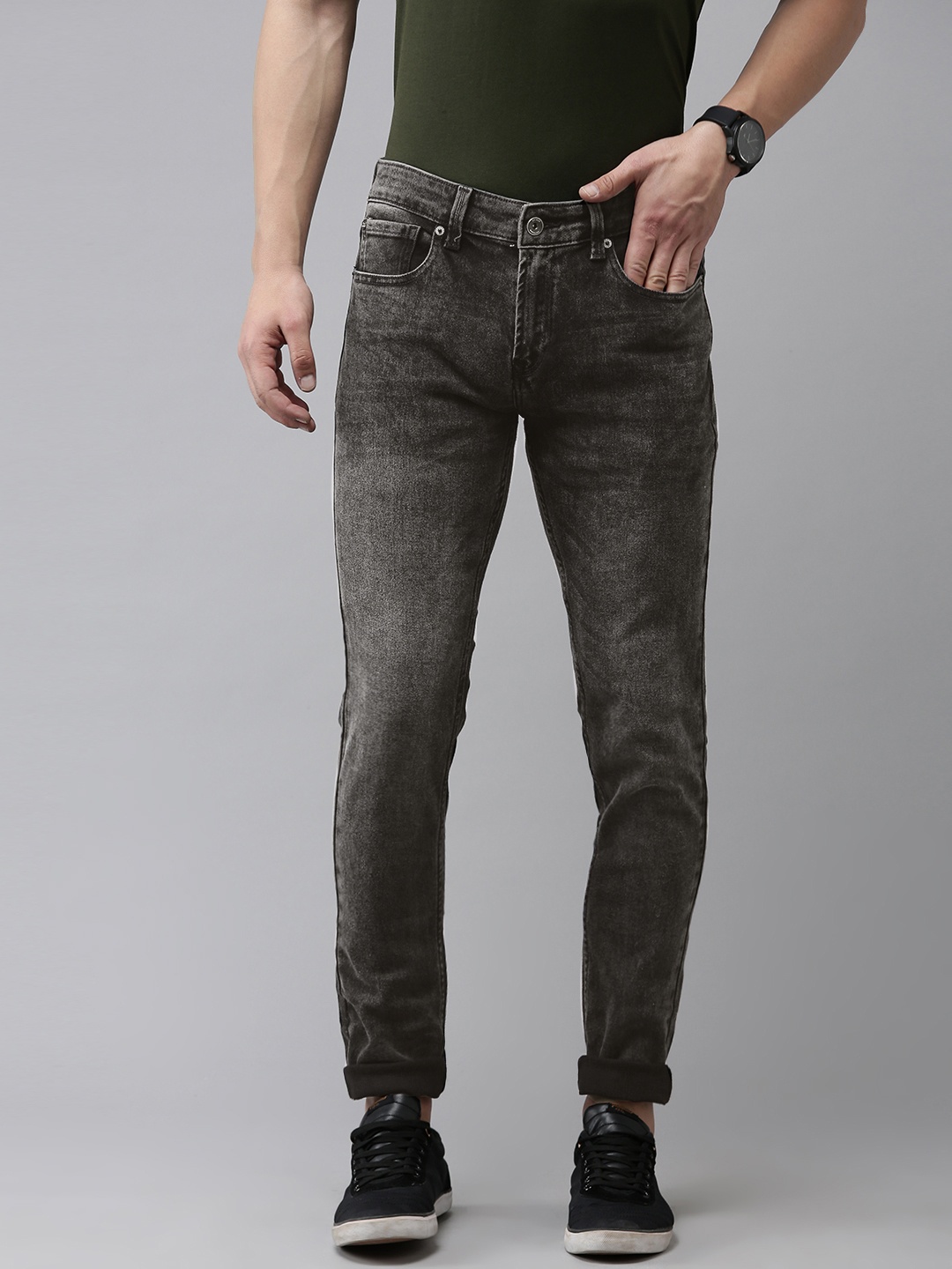 

SPYKAR Men Slim Fit Low-Rise Heavy Fade Stretchable Jeans, Black