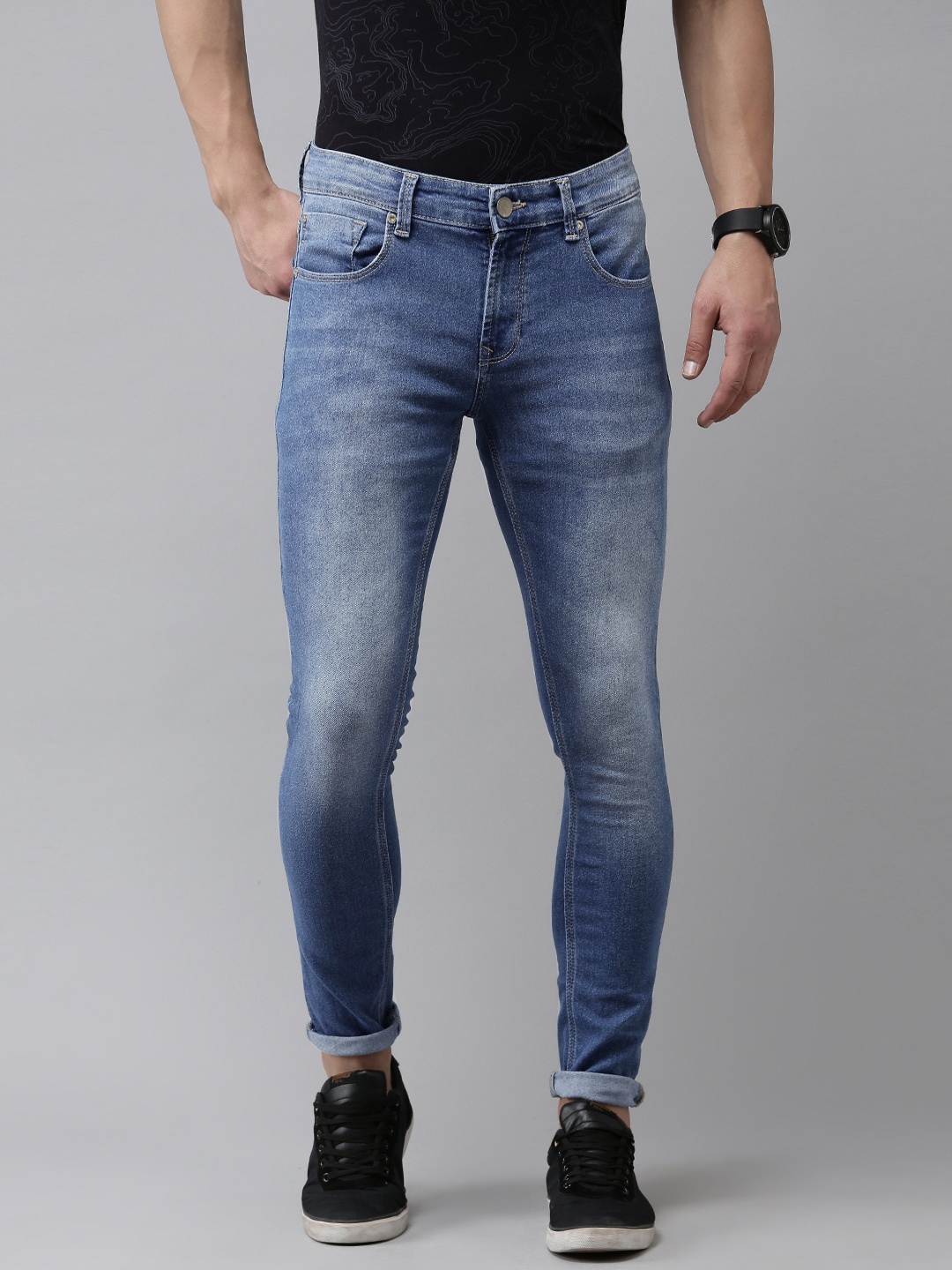 

SPYKAR Men Super Skinny Fit Low-Rise Heavy Fade Stretchable Jeans, Blue