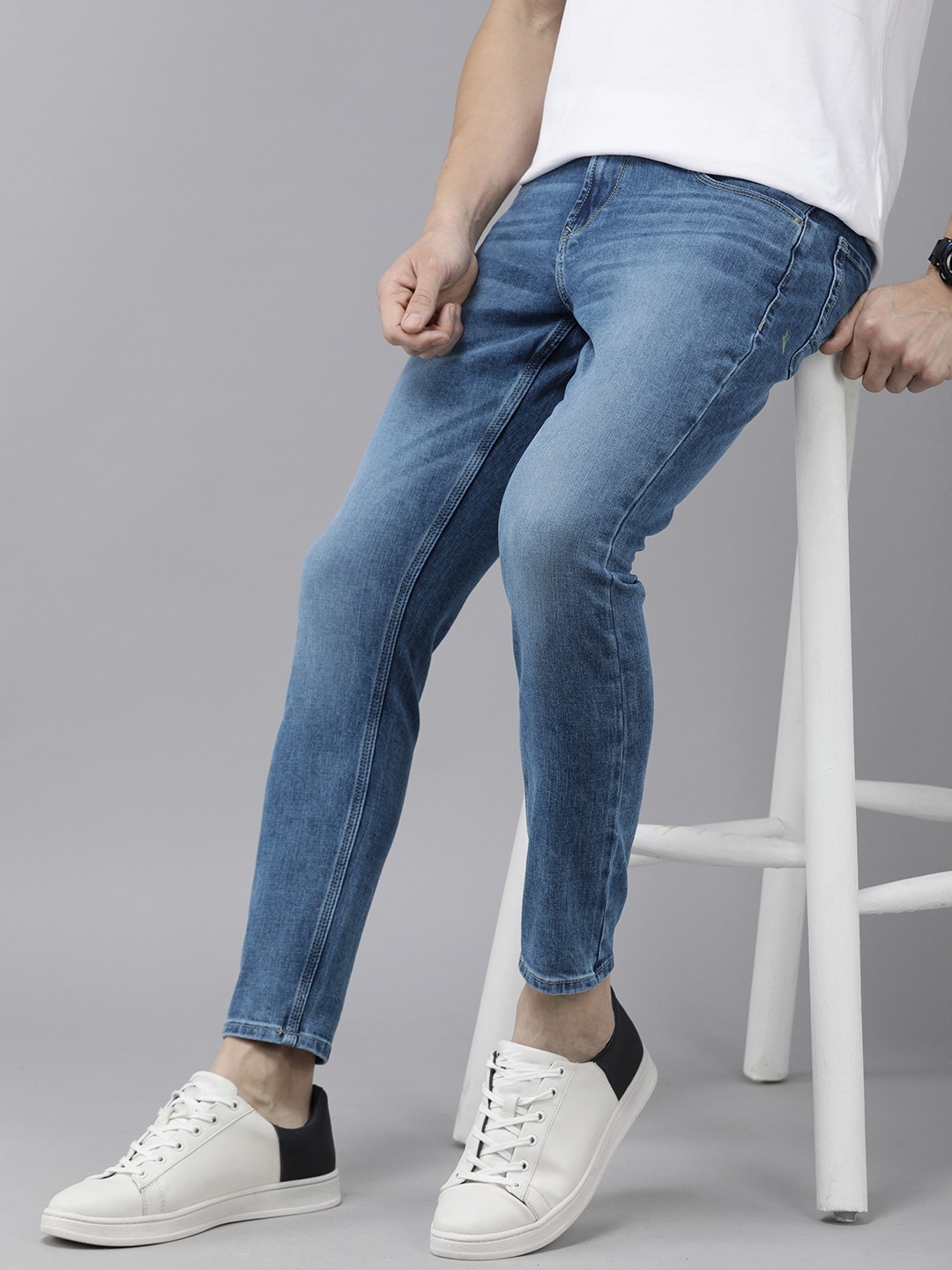 

SPYKAR Men Blue Slim Tapered Fit Ankle Length Light Fade Stretchable Jeans