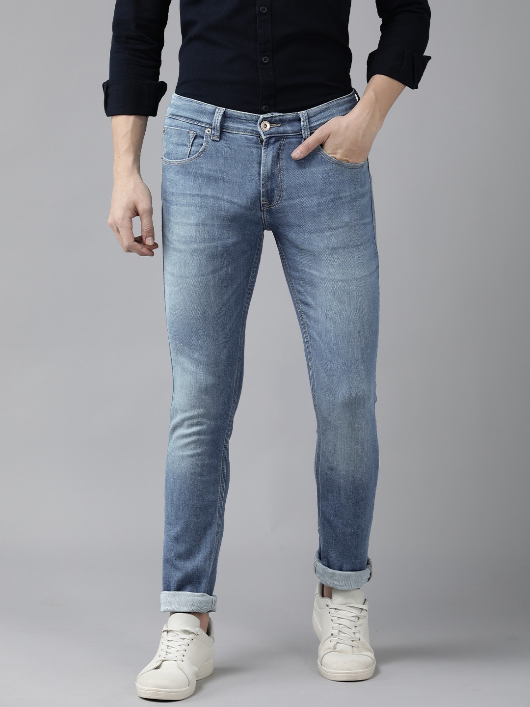 

SPYKAR Men Slim Fit Low-Rise Heavy Fade Stretchable Jeans, Blue