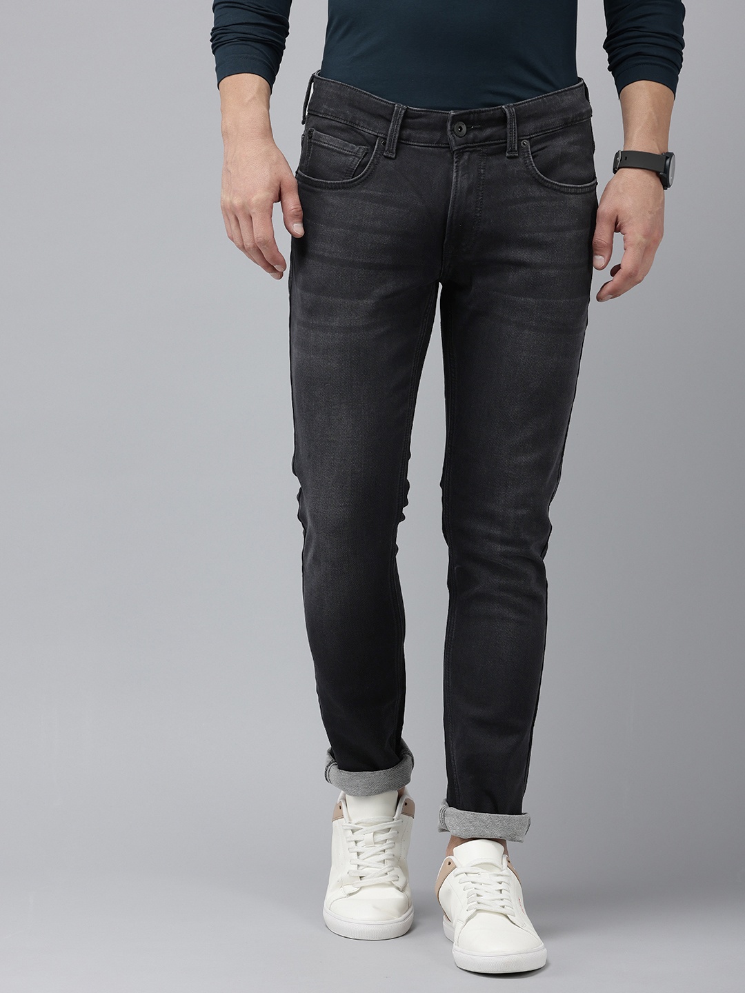 

SPYKAR Men Slim Fit Low-Rise Light Fade Stretchable Jeans, Charcoal