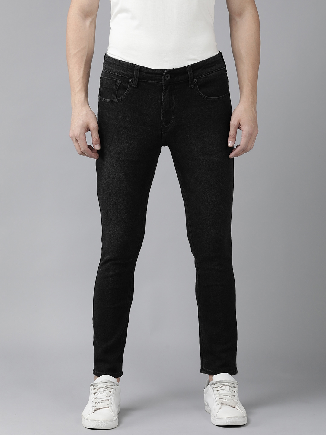 

SPYKAR Men Kano Slim Fit Mid-Rise Light Fade Stretchable Jeans, Black