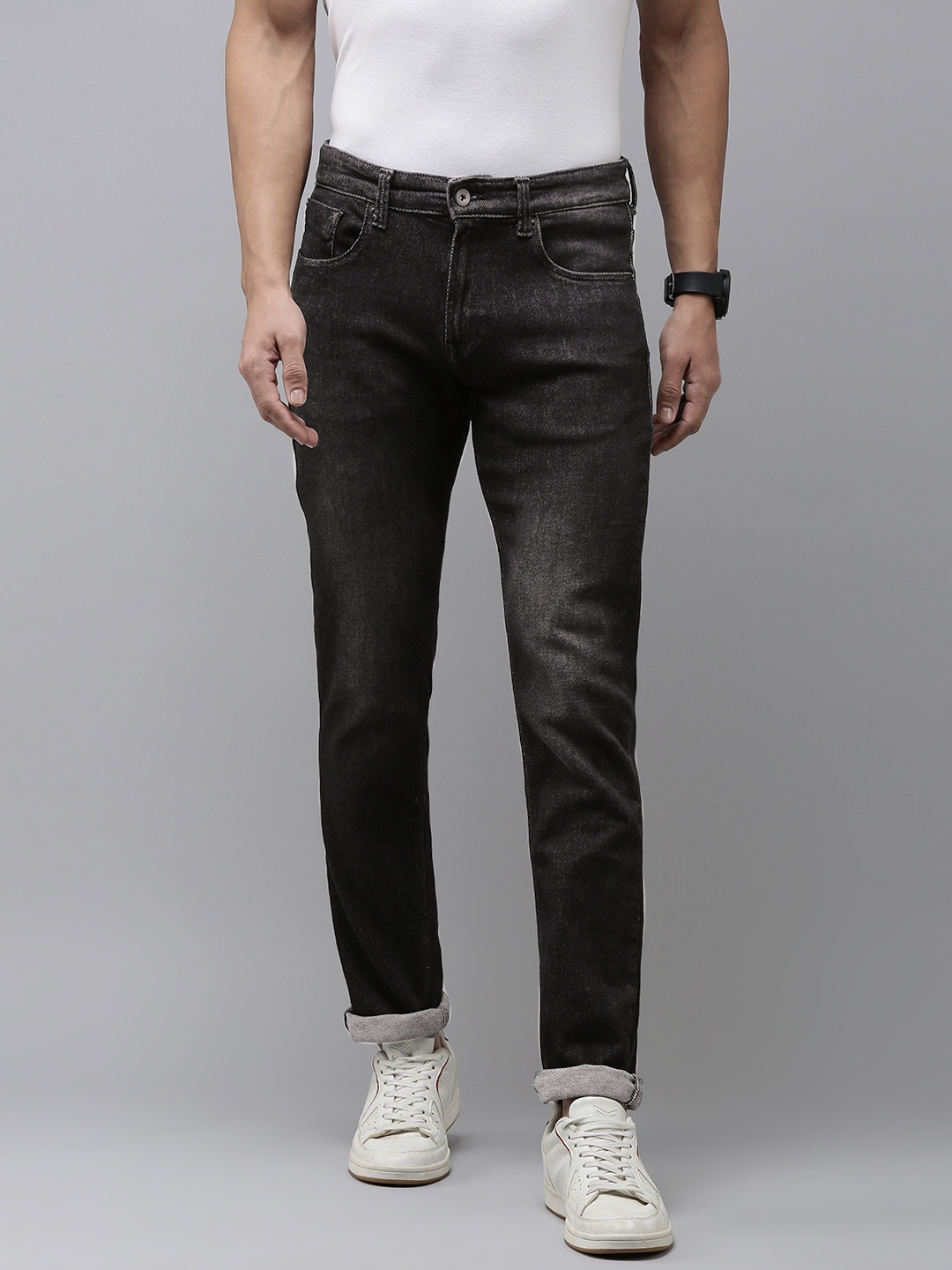 

SPYKAR Men Mid-Rise Light Fade Stretchable Jeans, Black