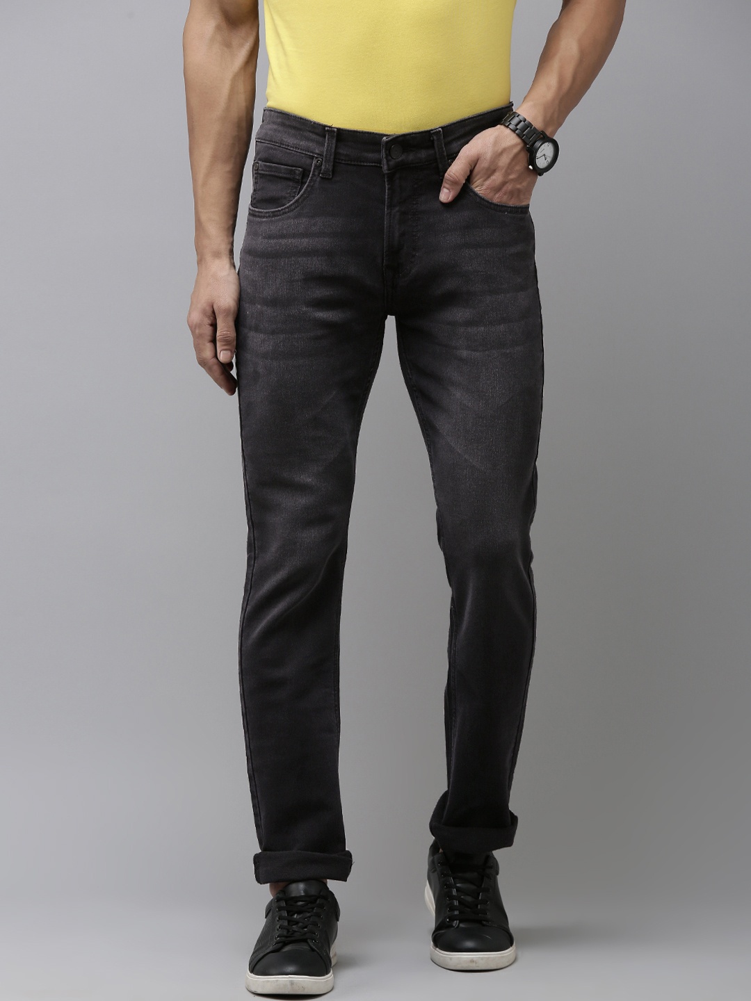 

SPYKAR Men Rovers Mid-Rise Slim Fit Light Fade Stretchable Jeans, Charcoal