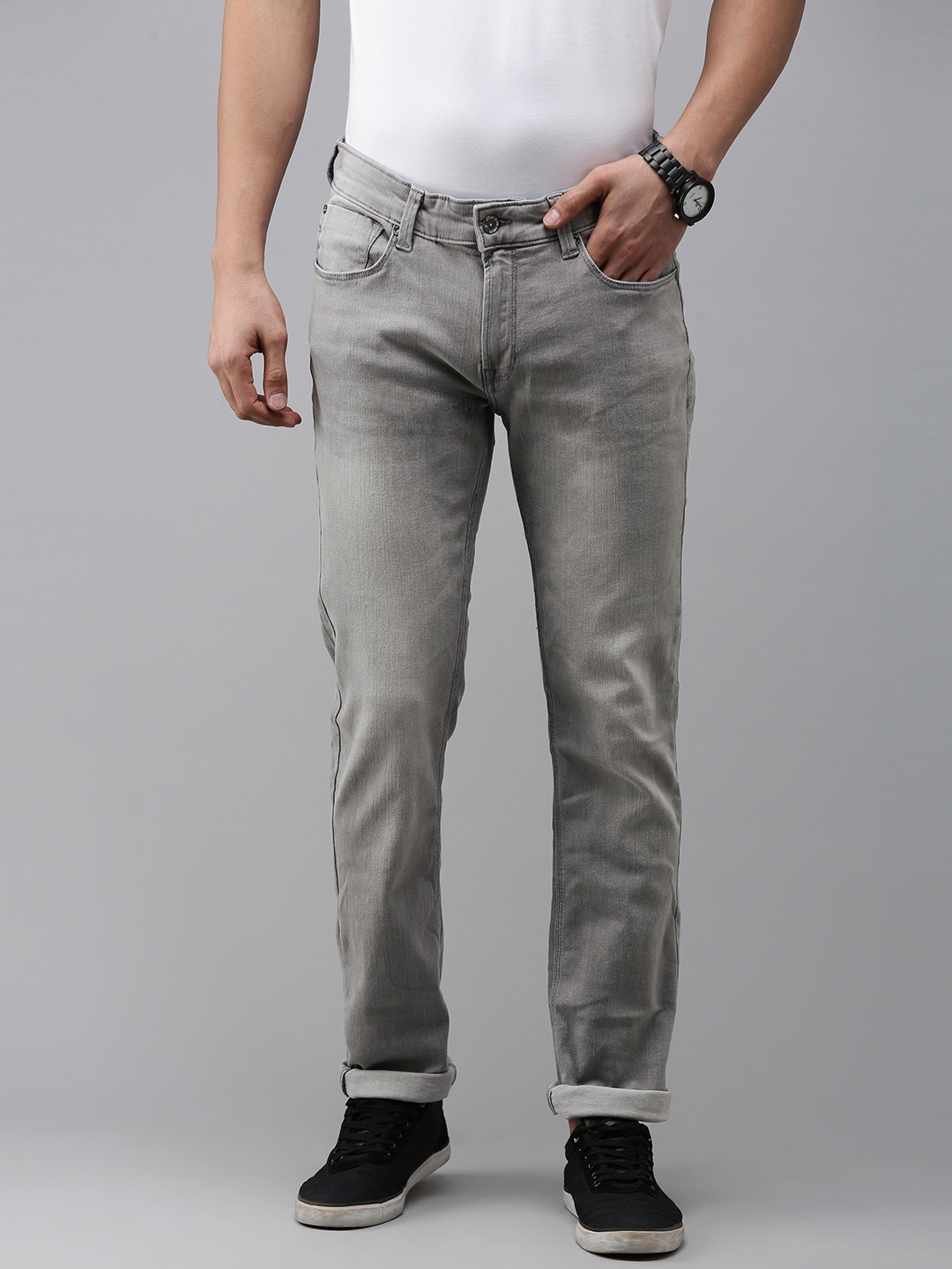 

SPYKAR Men Rovers Slim Fit Low-Rise Light Fade Stretchable Jeans, Grey