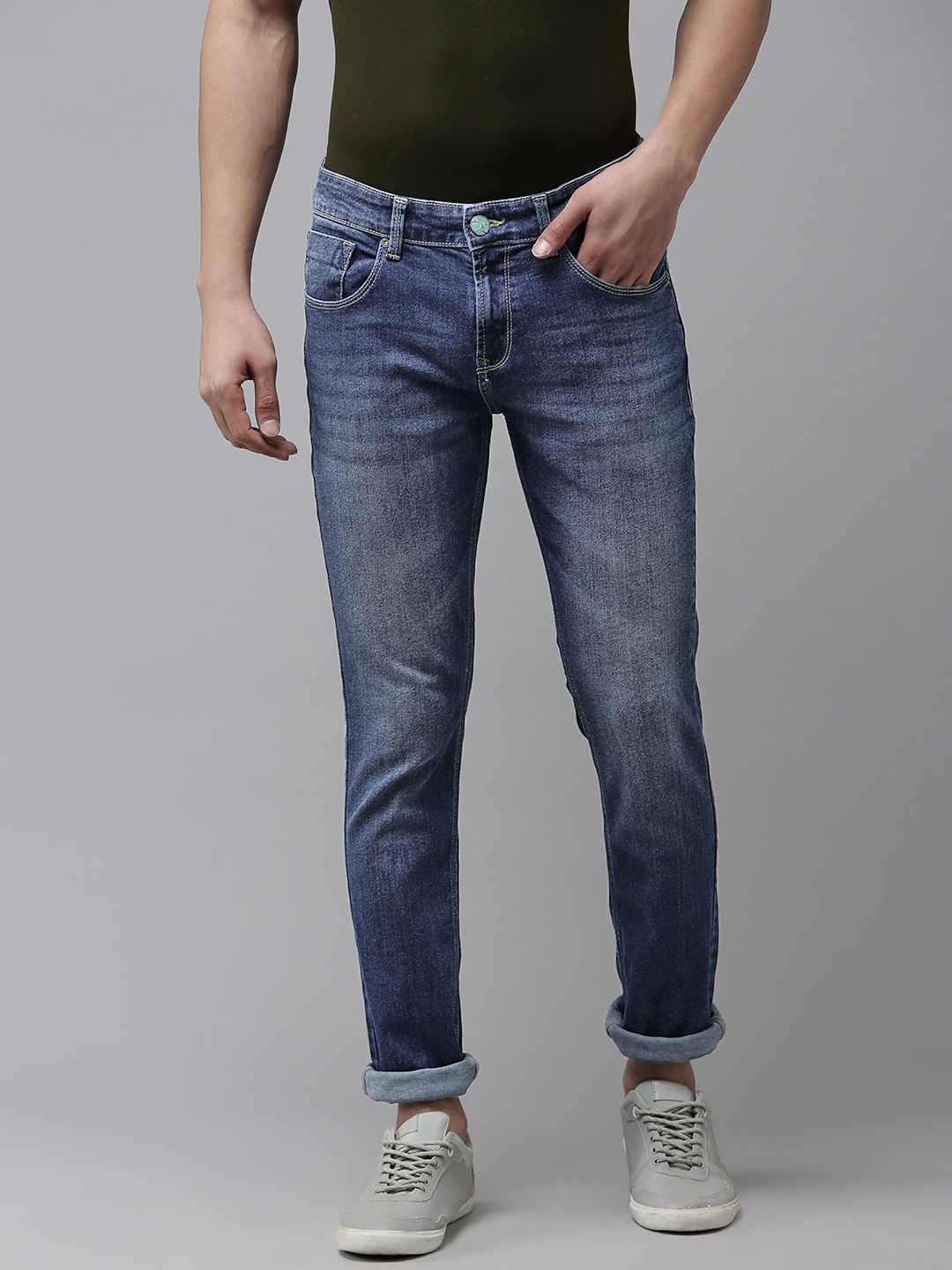

SPYKAR Men Skinny Slim Fit Low-Rise Light Fade Stretchable Jeans, Blue