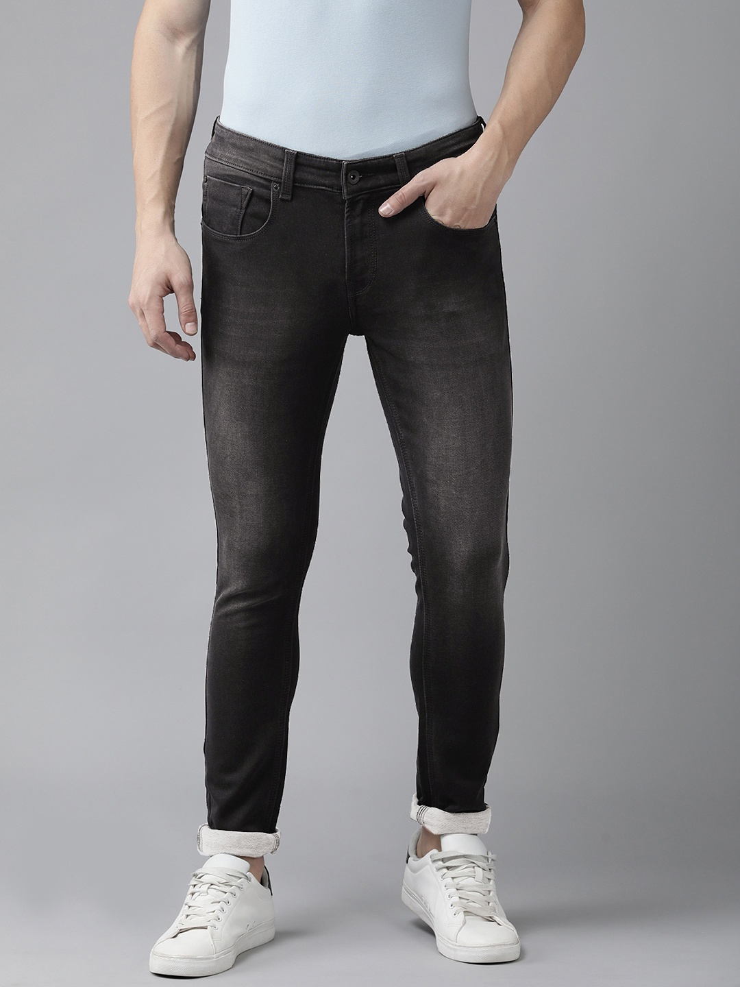 

SPYKAR Men Super Skinny Fit Low-Rise Light Fade Stretchable Jeans, Black
