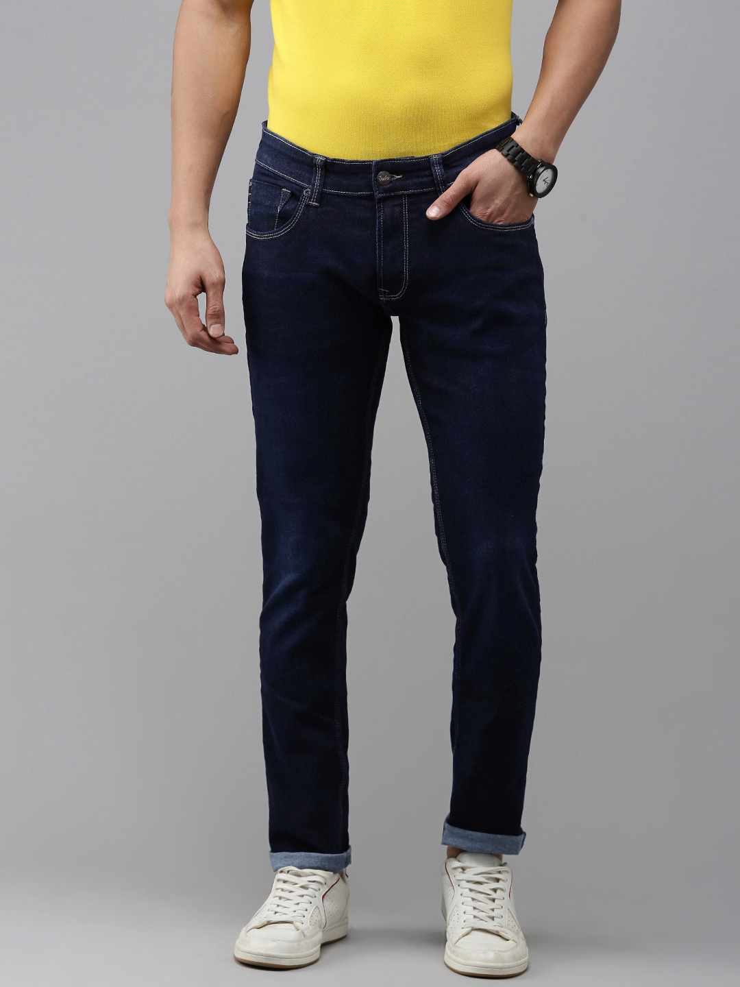 

SPYKAR Men Slim Fit Low-Rise Light Fade Stretchable Jeans, Navy blue