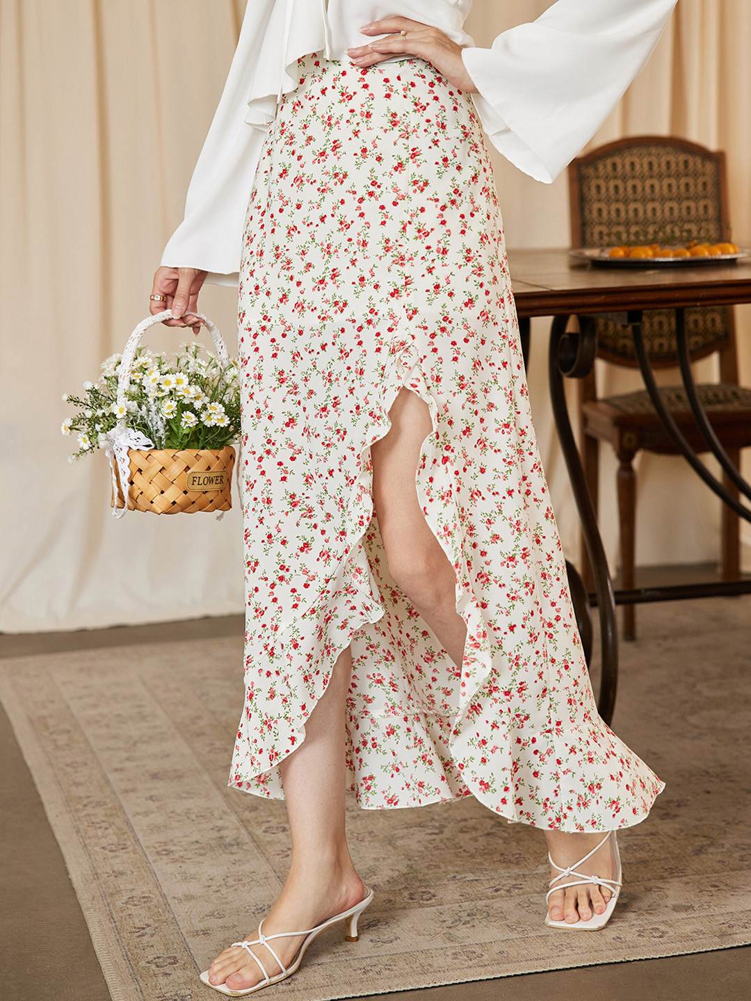 

URBANIC Women Pink Floral Printed A-Line Midi Skirts