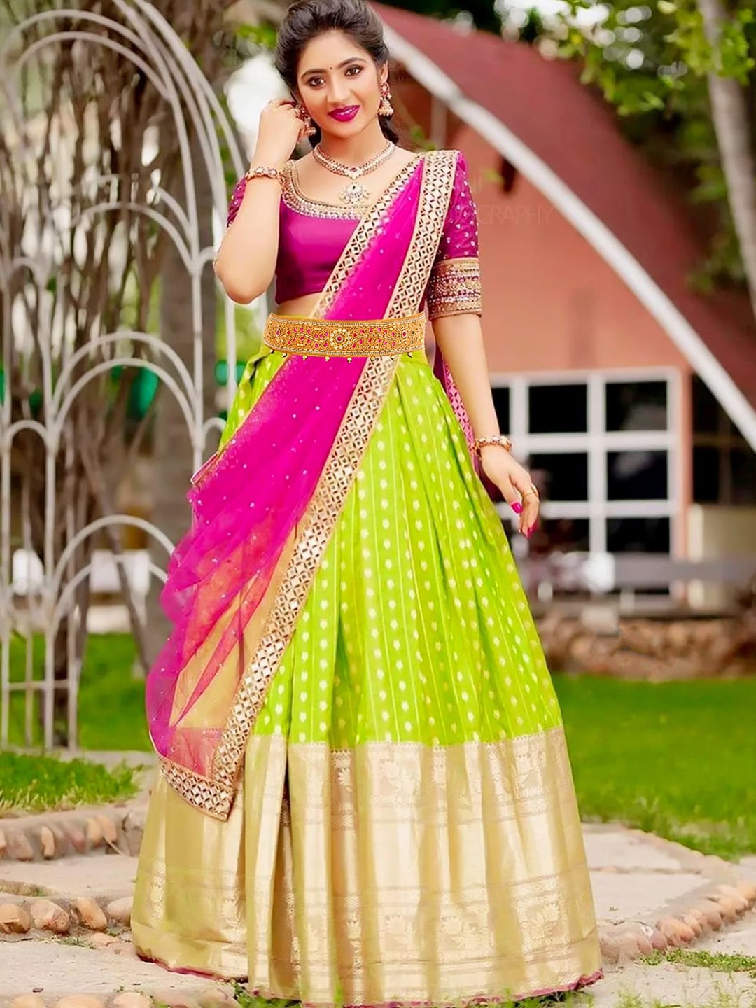 

VAMA Women Pink & Golden Toned Embroidery & Stone Work Saree Waist Belt, Gold