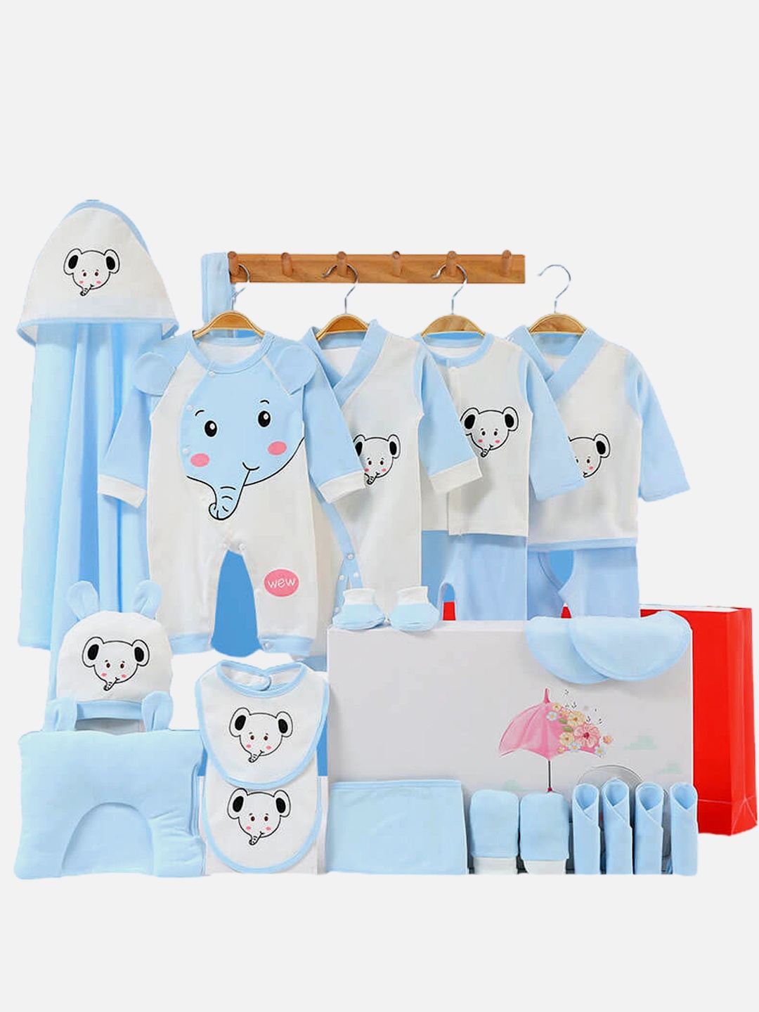 

Little Surprise Box LLP Infants 23 Pcs Blue & White Printed Baby Apparel Gift Set