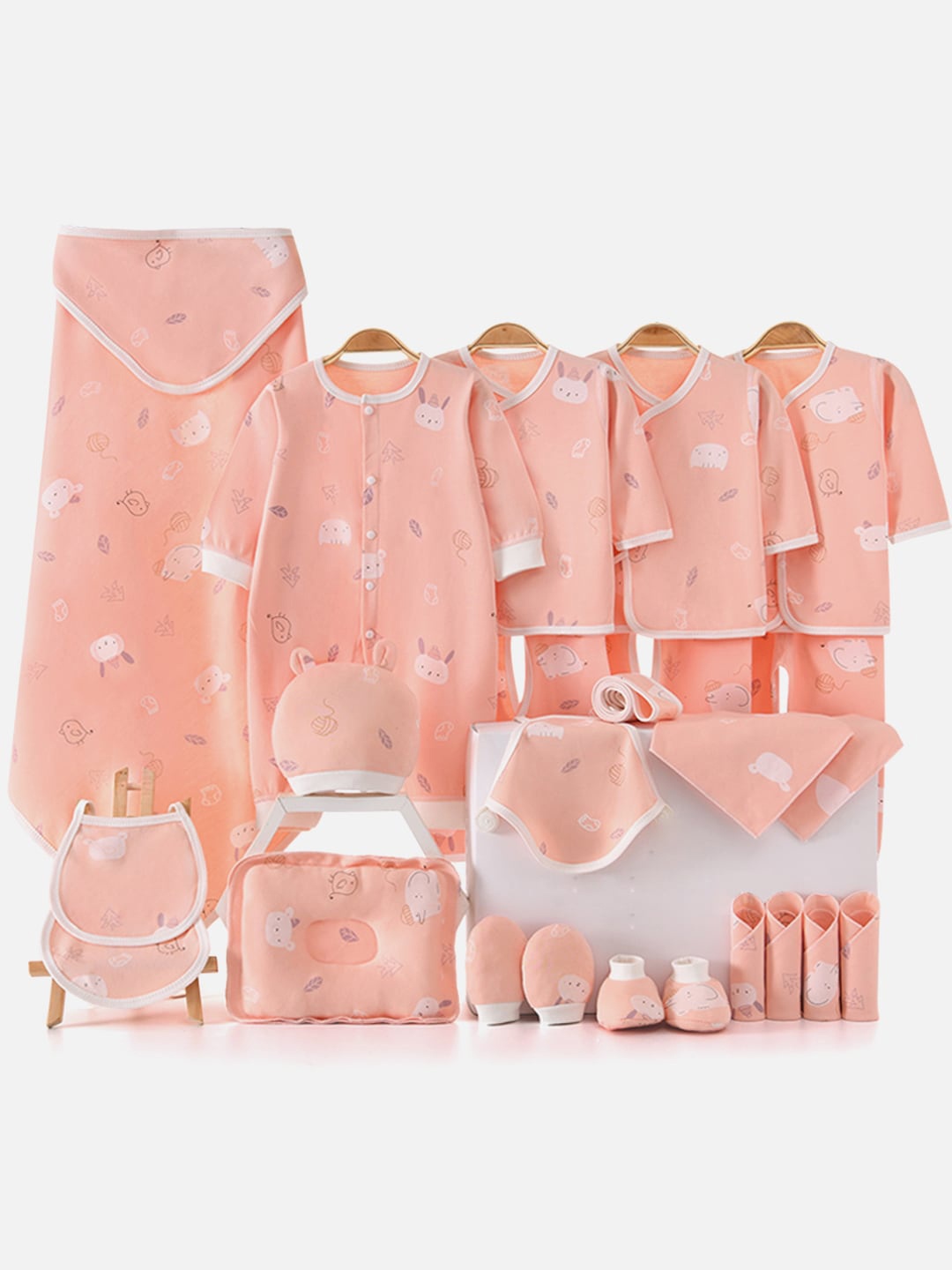 

Little Surprise Box LLP Infants 13-Pcs Pink Printed Pure Organic Cotton Baby Apparel Gift Set