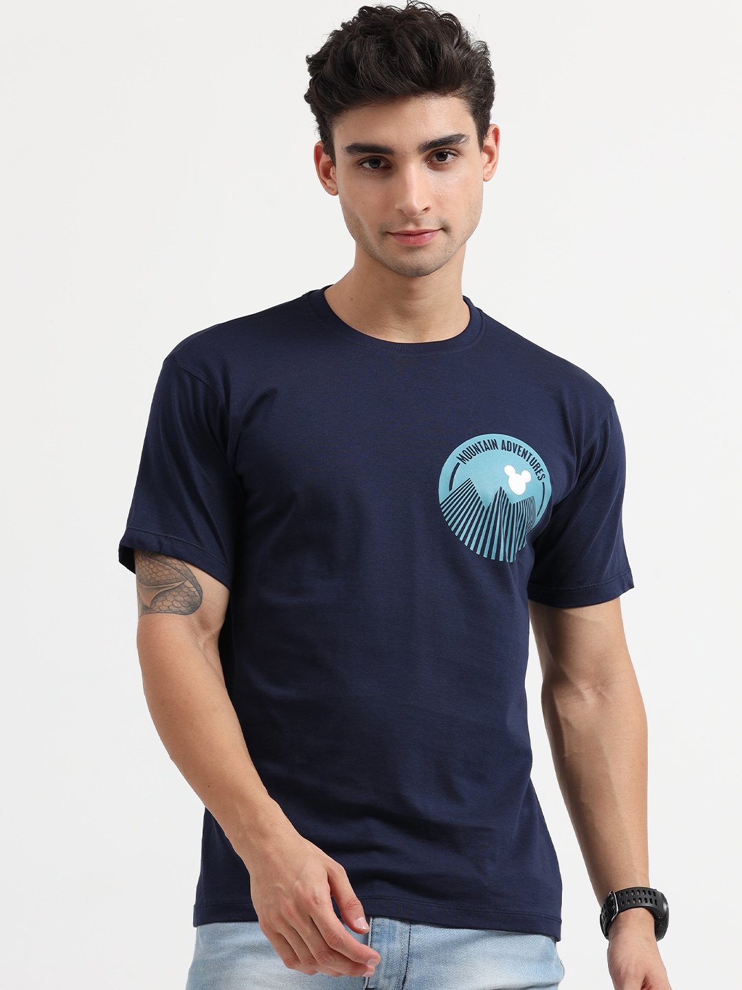 

COOFT Men Blue Printed Pure Cotton T-shirt