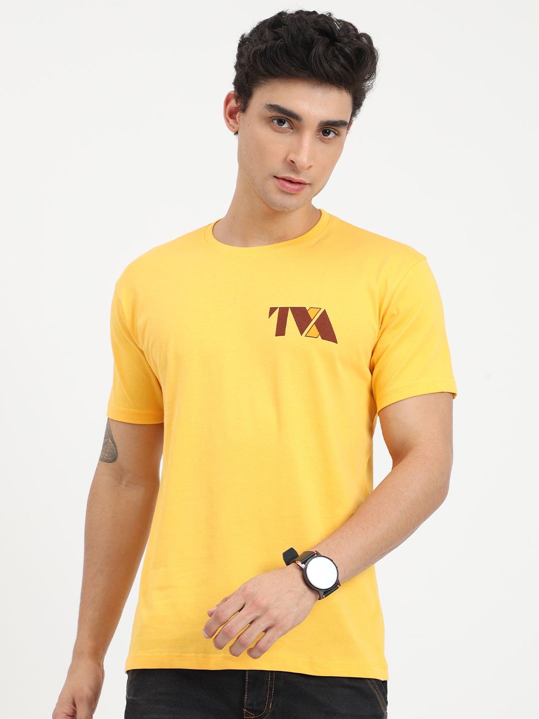 

COOFT Men Yellow Pure Cotton T-shirt
