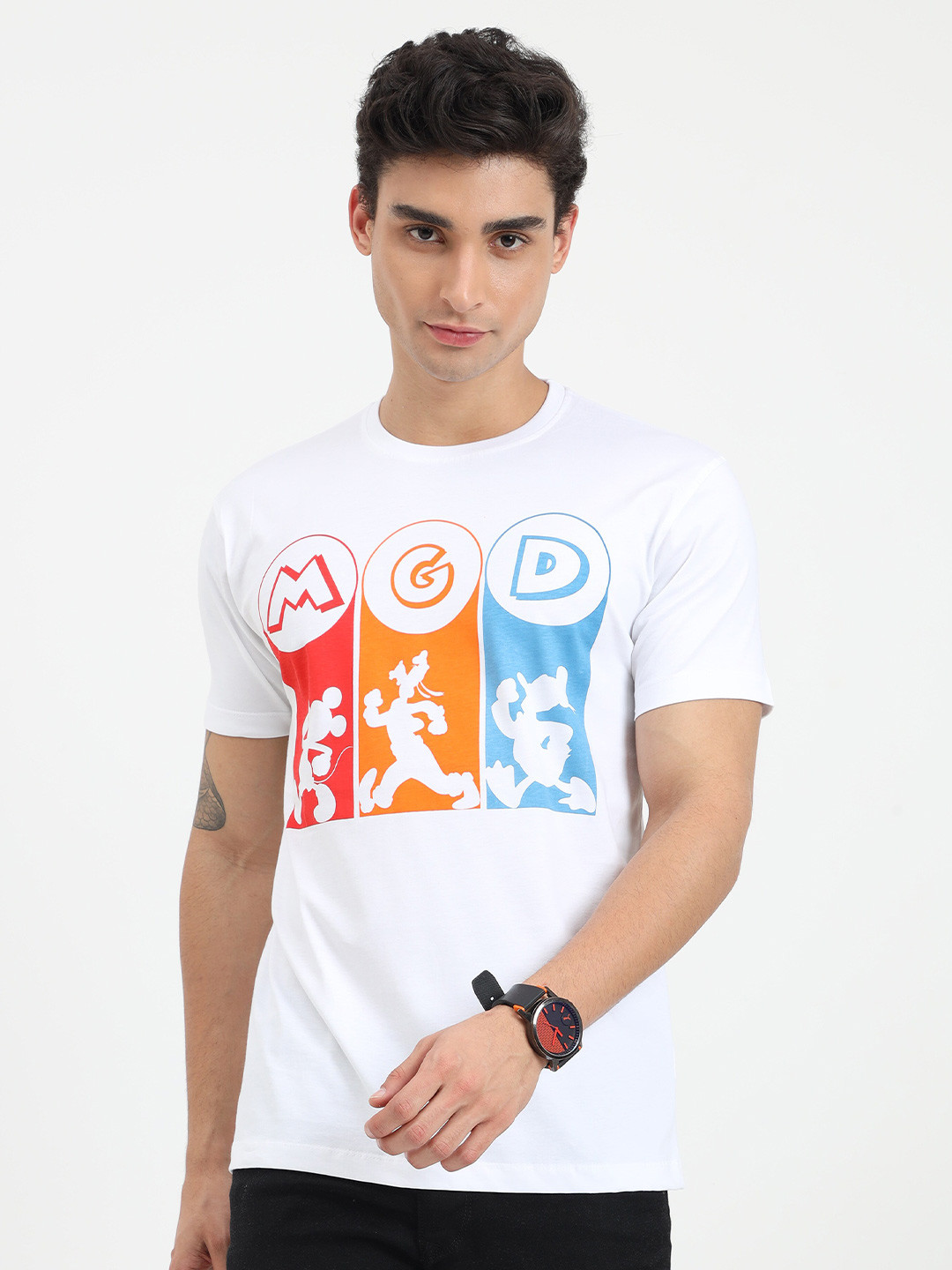 

COOFT Men White Printed Pure Cotton T-shirt