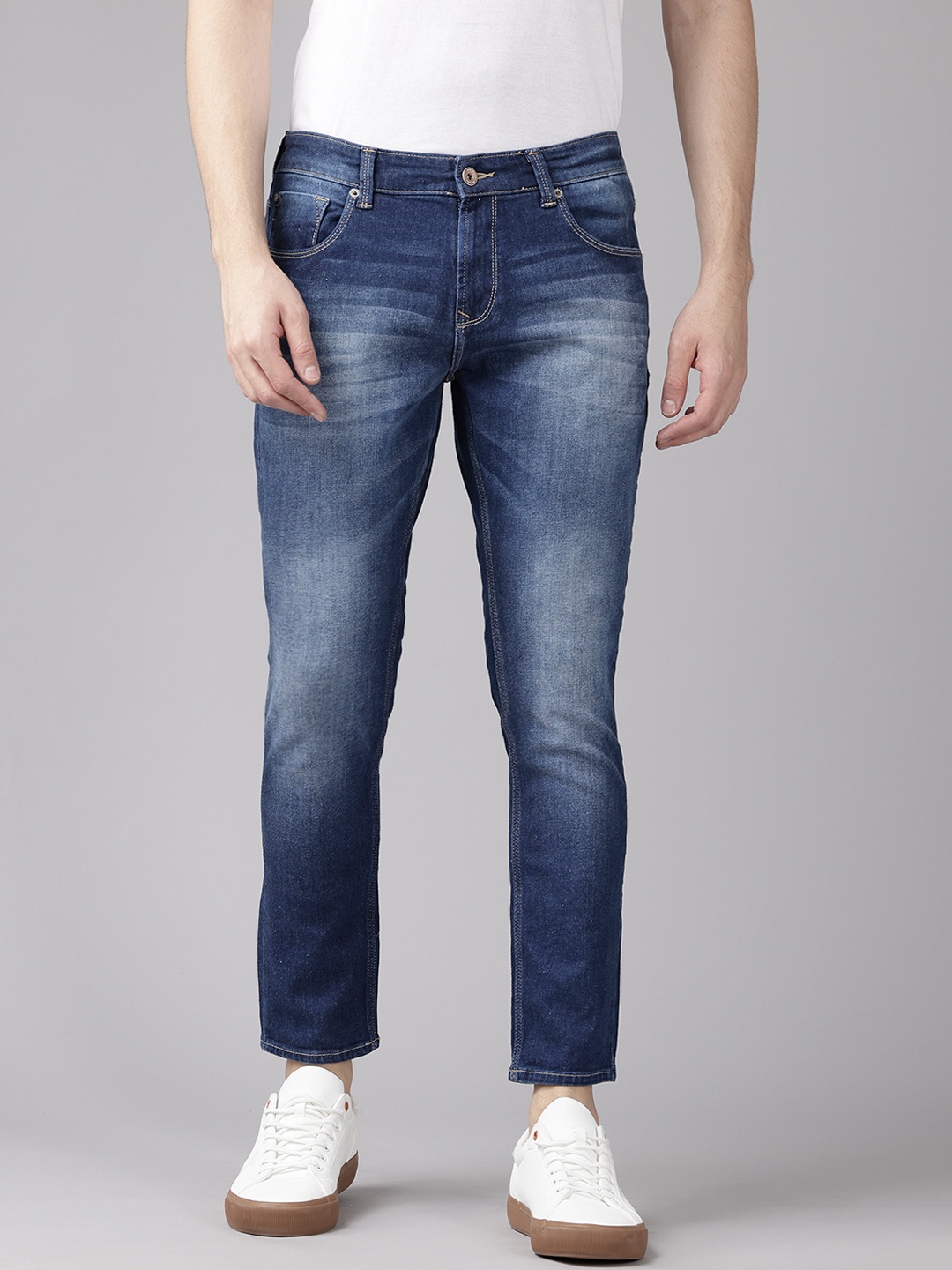 

SPYKAR Men Kano Slim Tapered Fit Light Fade Cropped Stretchable Jeans, Blue