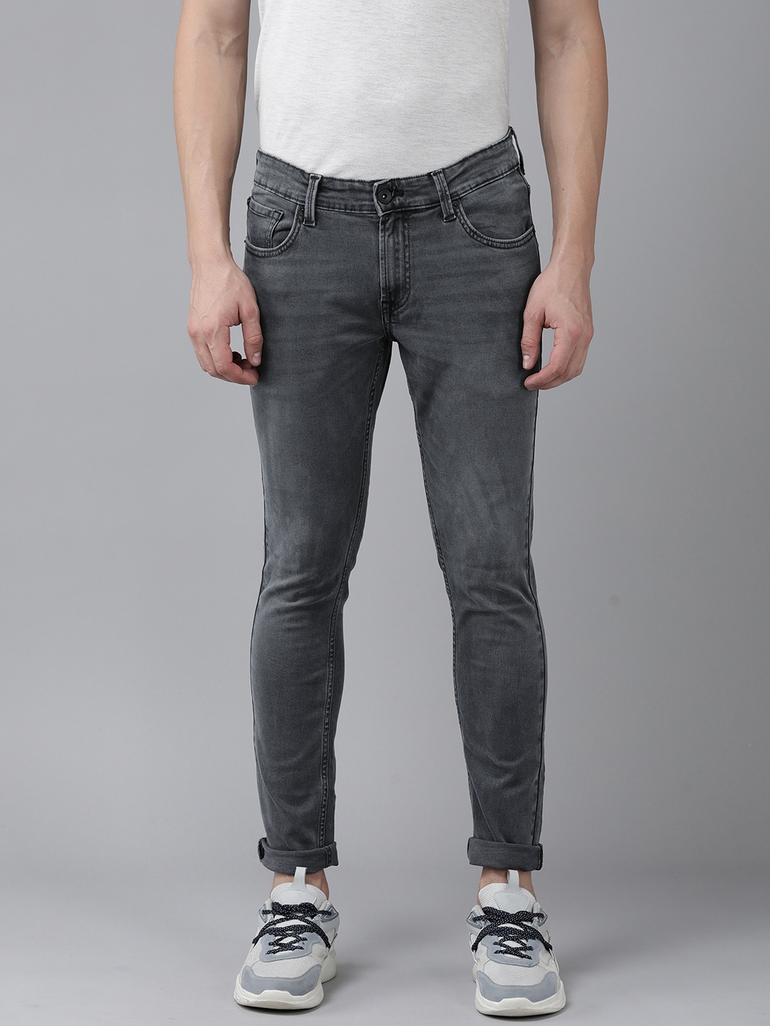 

SPYKAR Men Super Skinny Fit Low-Rise Heavy Fade Stretchable Jeans, Grey