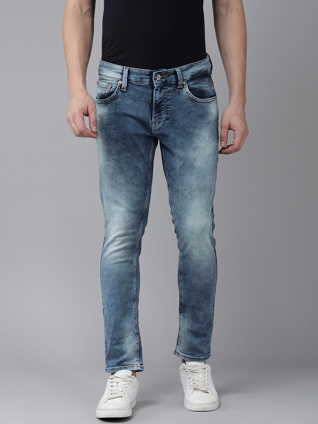 

SPYKAR Men Slim Fit Low-Rise Heavy Fade Stretchable Jeans, Blue