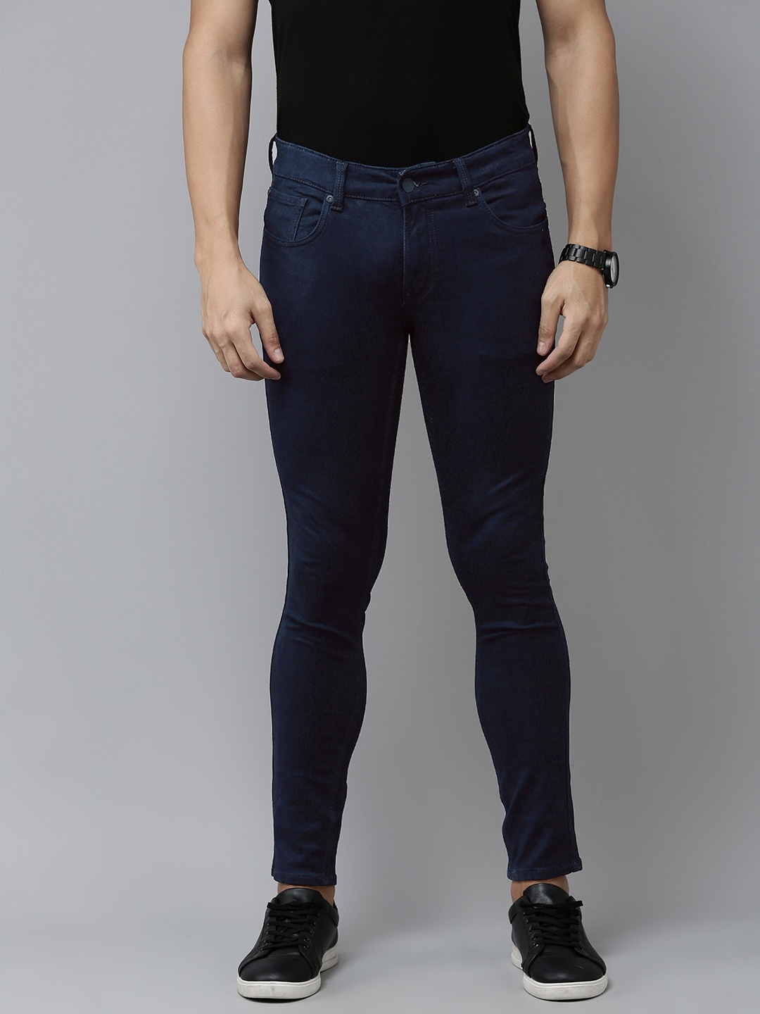 

SPYKAR Men Super Skinny Fit Low-Rise Mid-Rise Stretchable Jeans, Navy blue
