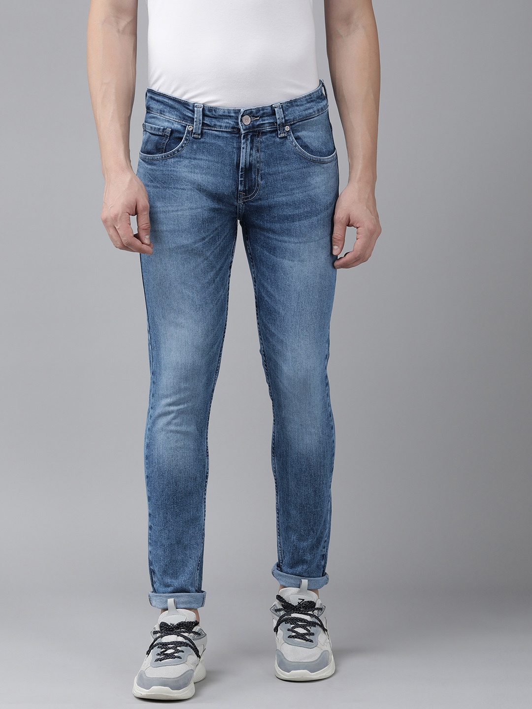 

SPYKAR Men Super Skinny Fit Low-Rise Heavy Fade Stretchable Jeans, Blue